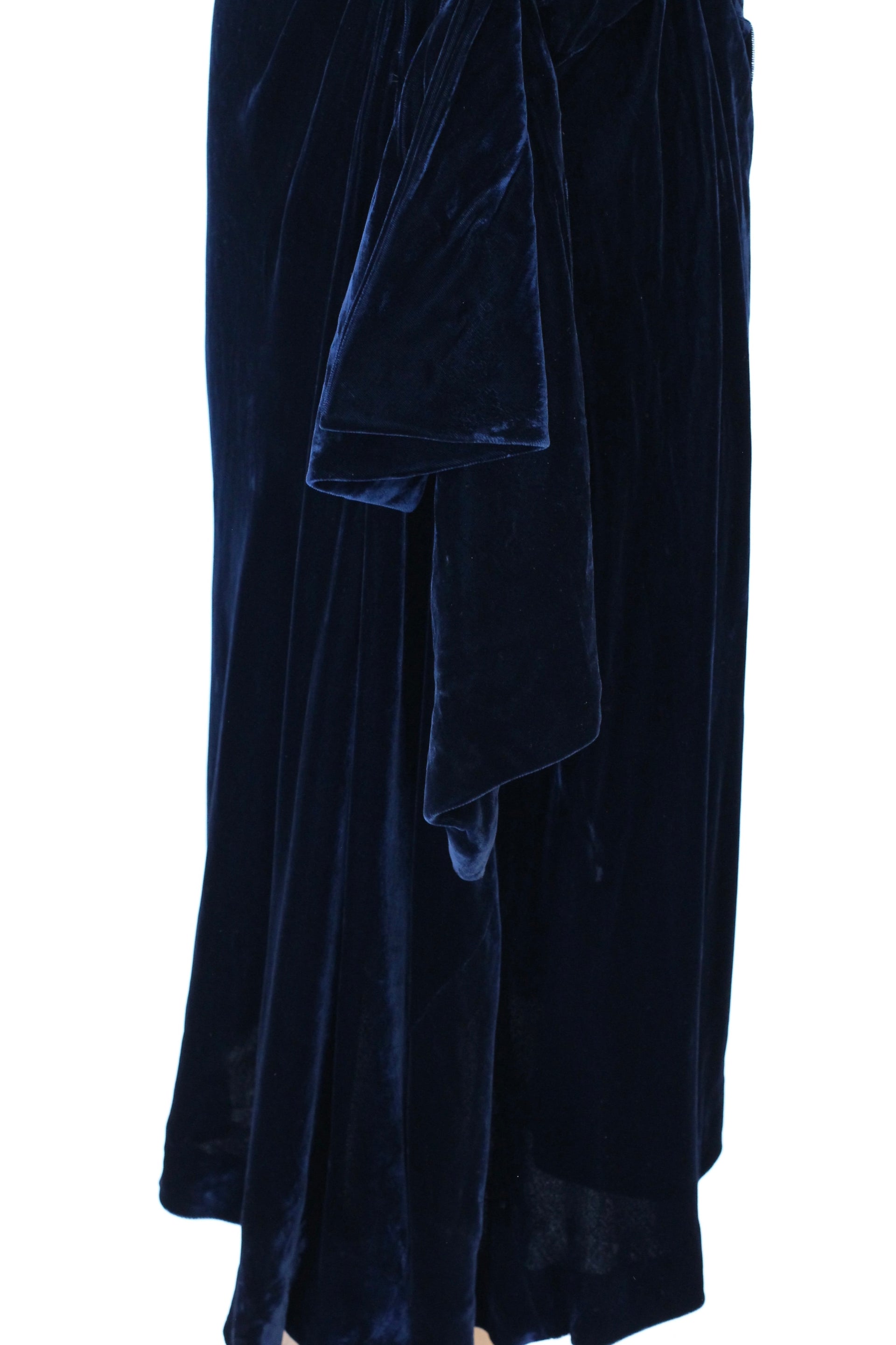 1950s Dark Blue Velvet Silk Dress//Size M