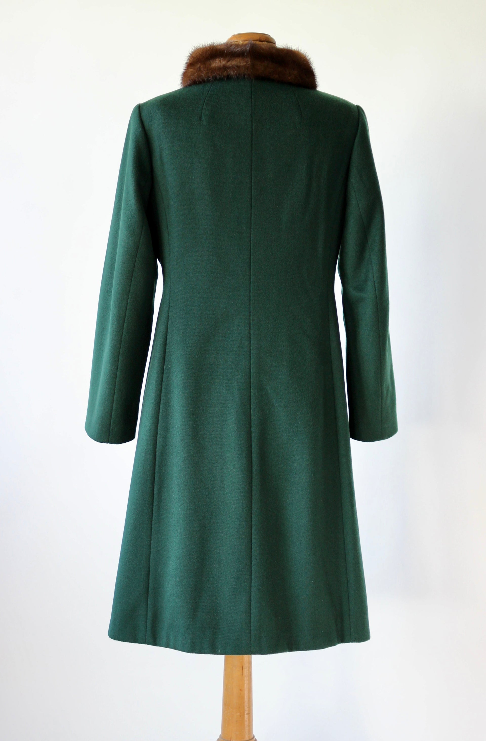 1960s Vintage Green Emerald Wool Coat with Brown Collar // Size M