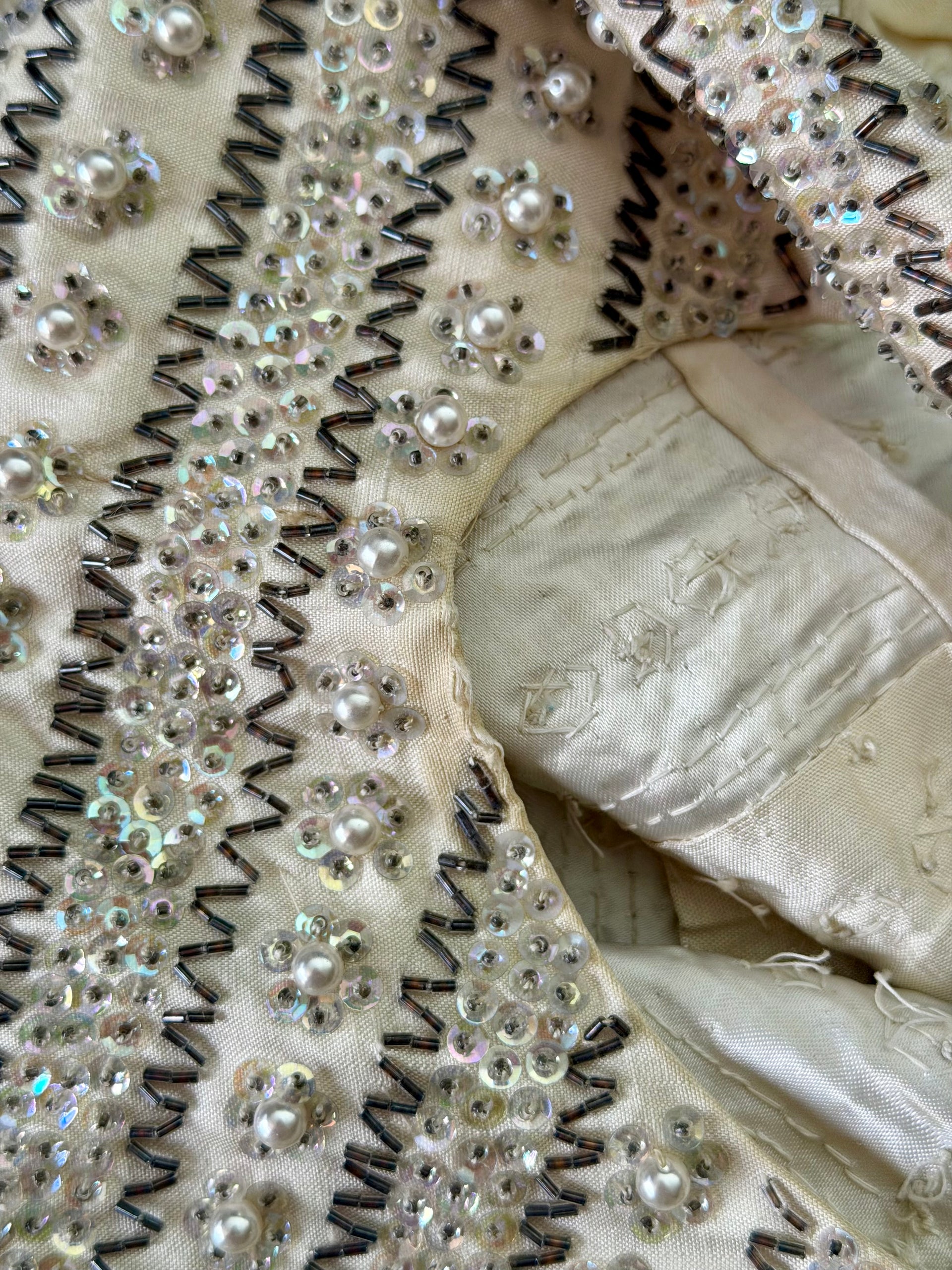 1950s Vintage Raw Silk Beaded Top // Size S