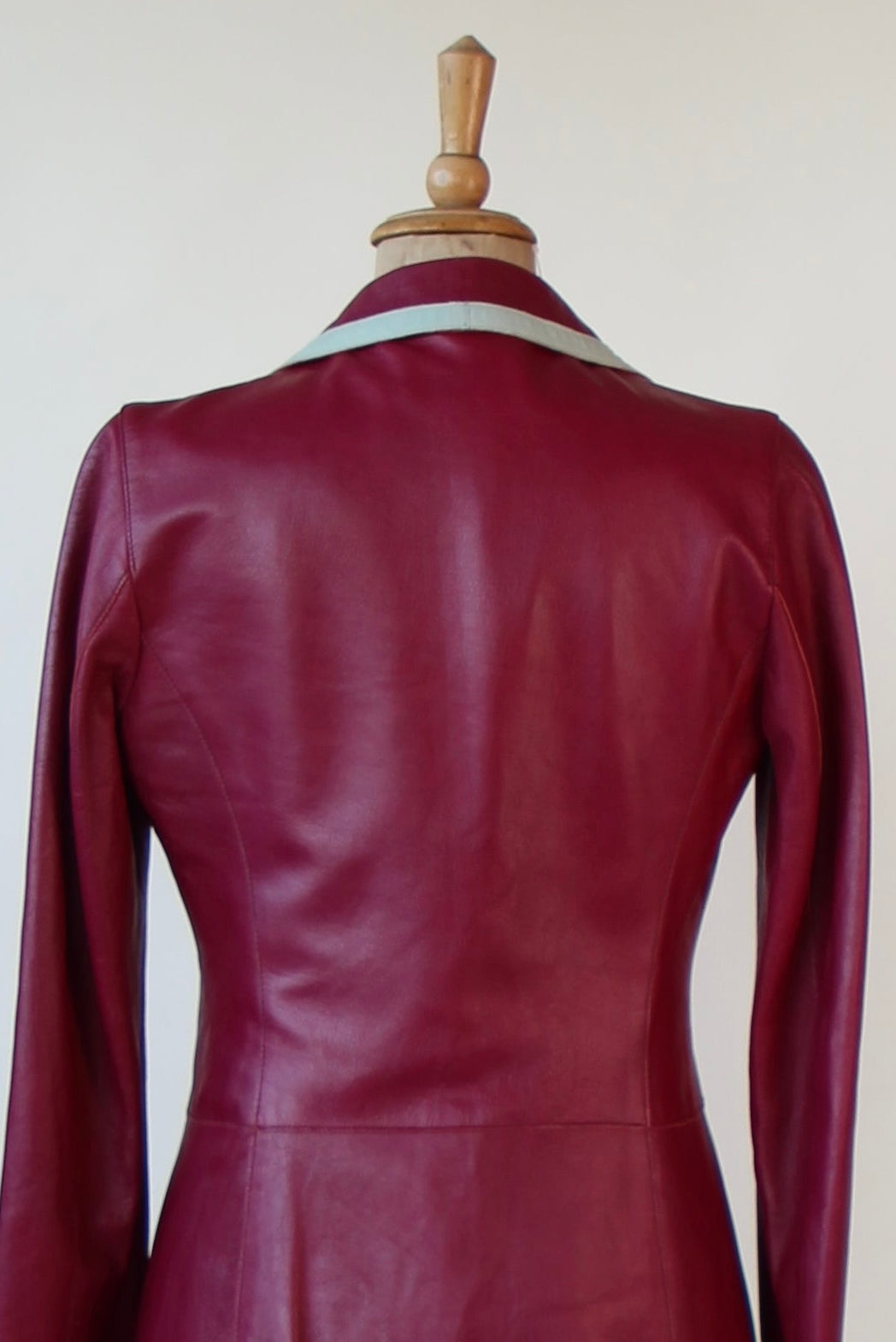 Y2K Italian Designer Burgundy Leather Trench Coat // Size XS/S