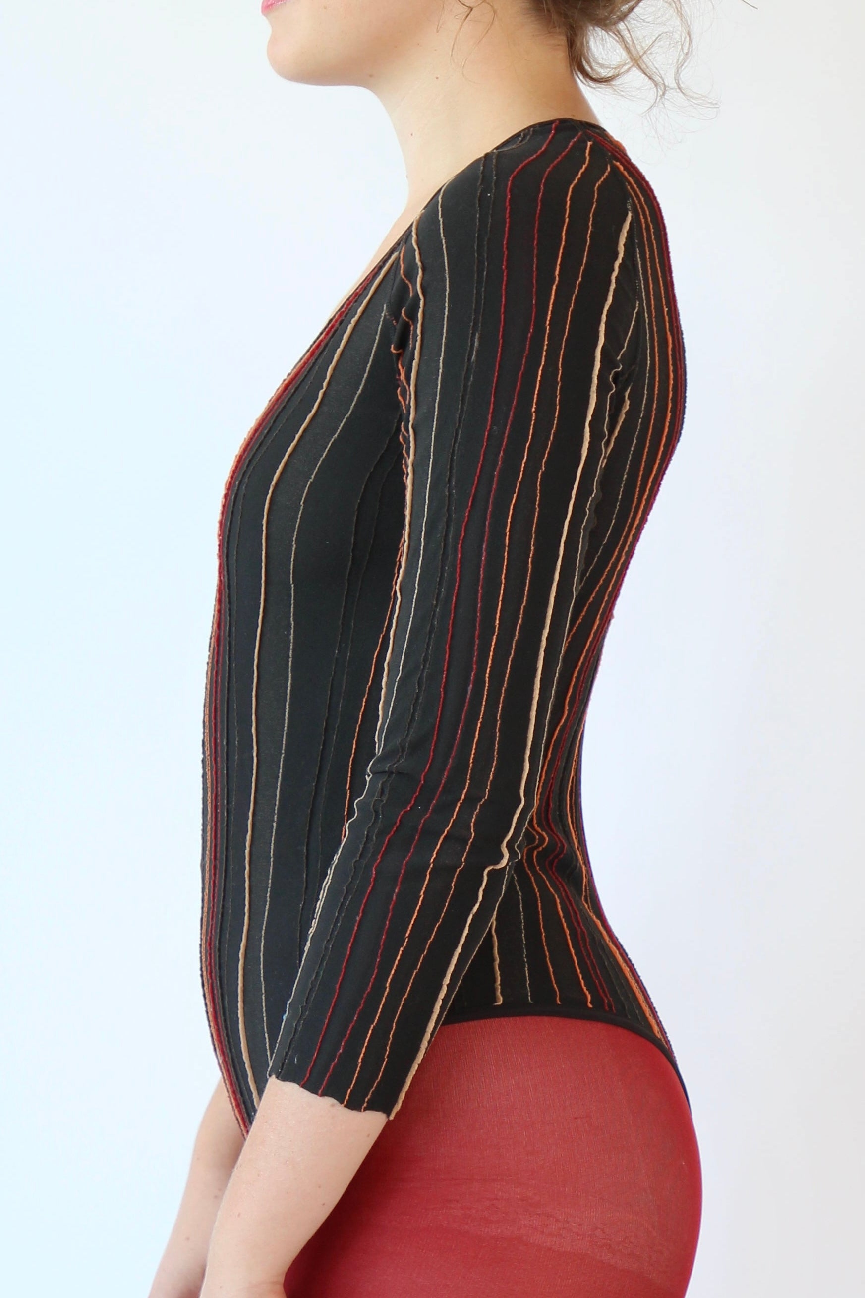 1990s Vintage Brown Striped Bodysuit // Size M