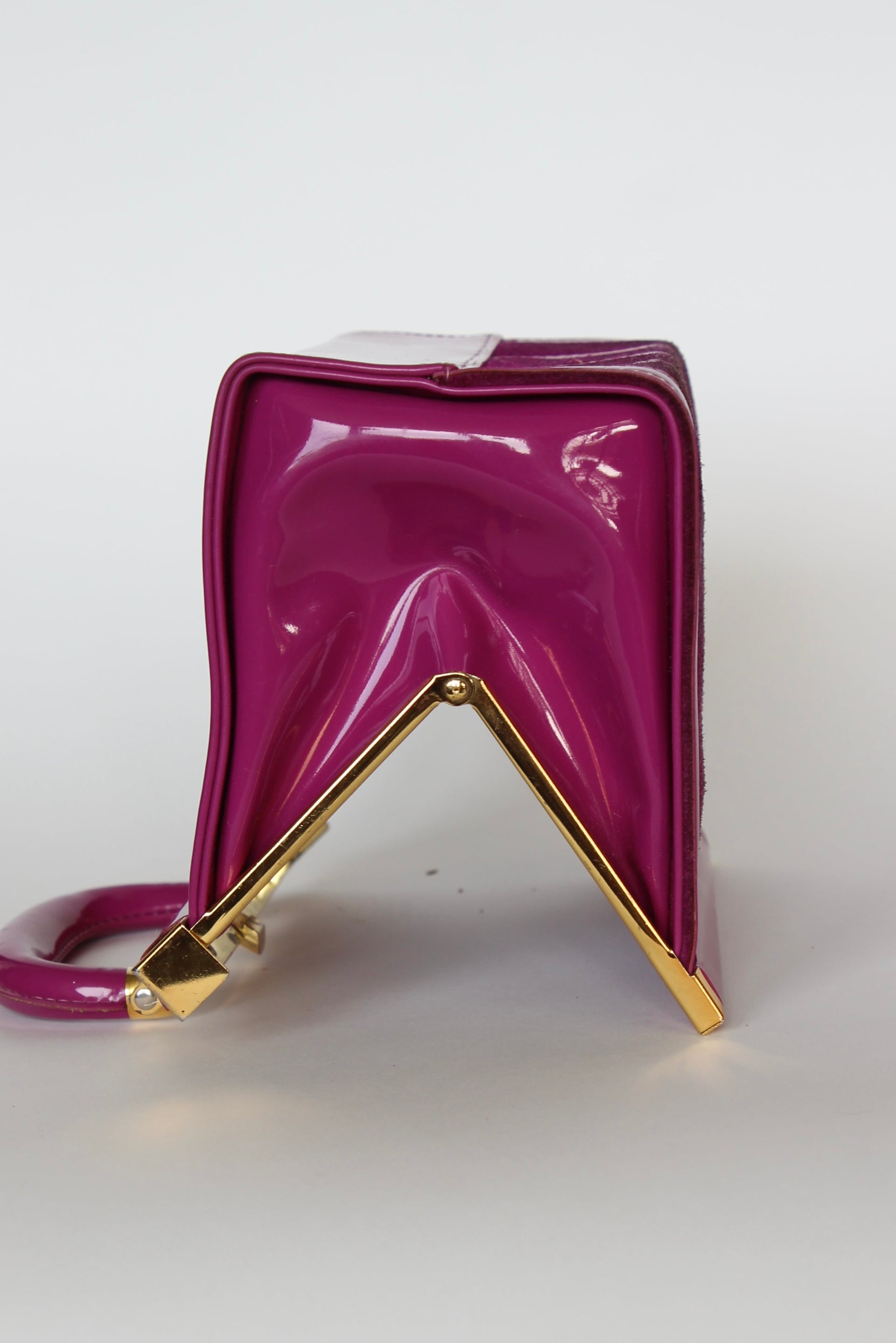 1960s Vintage Purple Sued and Vinyl Top Handle Bag/Purse with Golden Closure.