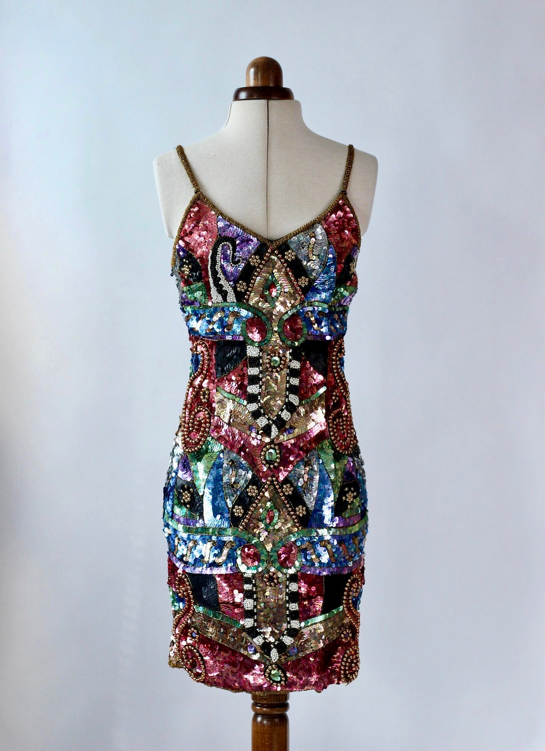 1980s Beaded Sequin Party Dress//Size XS