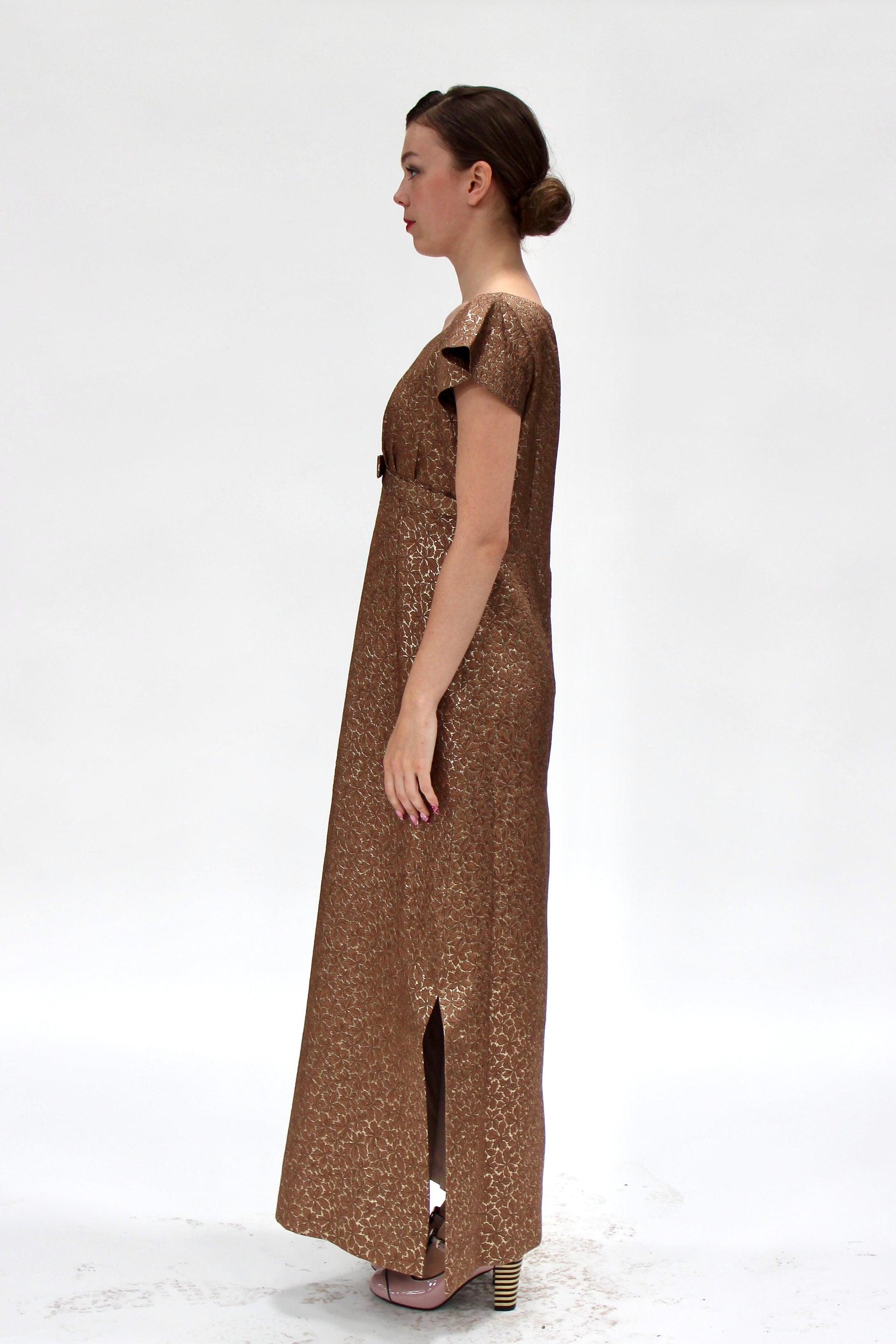 1960s Vintage Brocade Maxi Dress // Size S/M