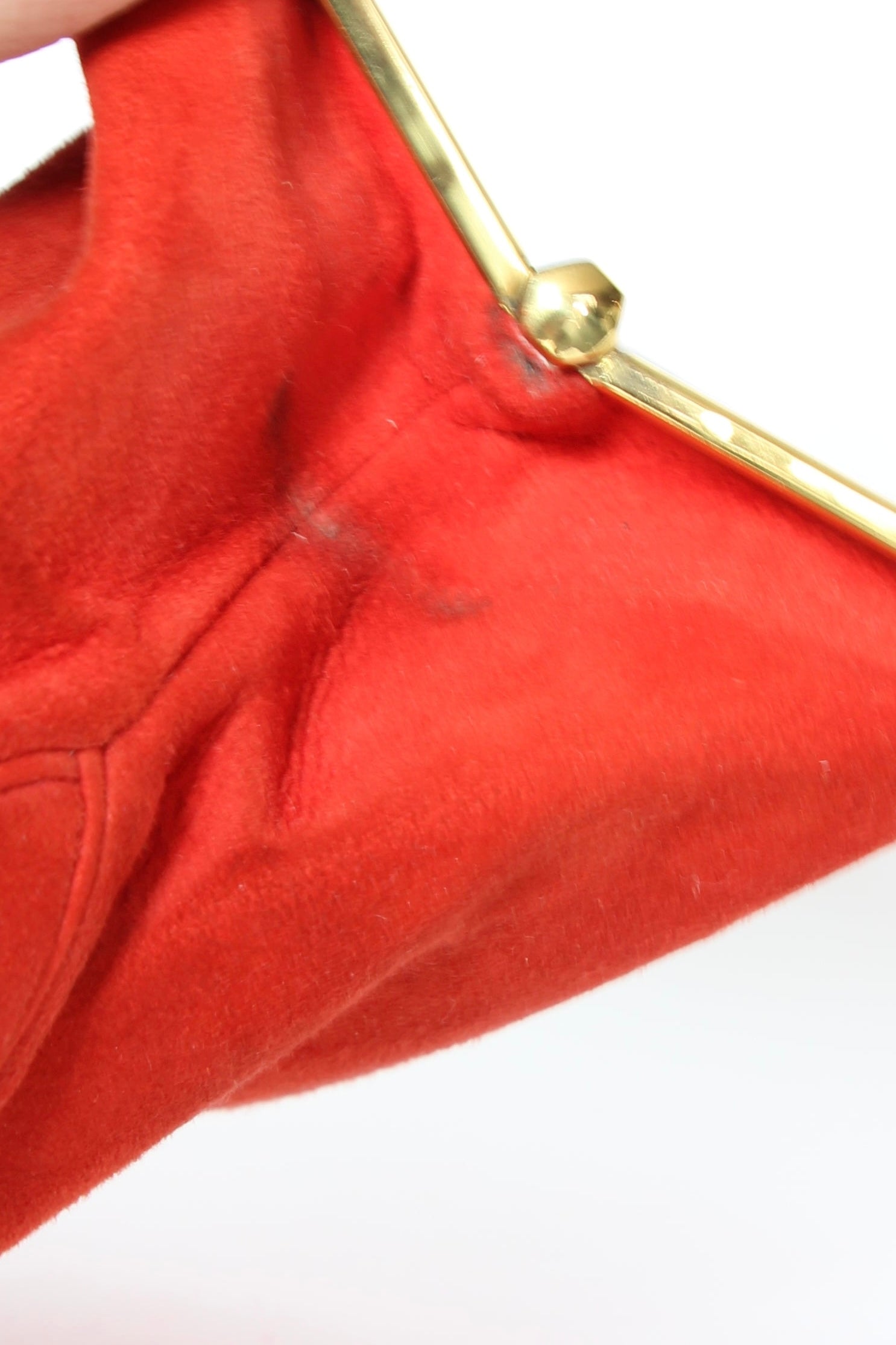 1940s Bright Red Suede Leather Purse