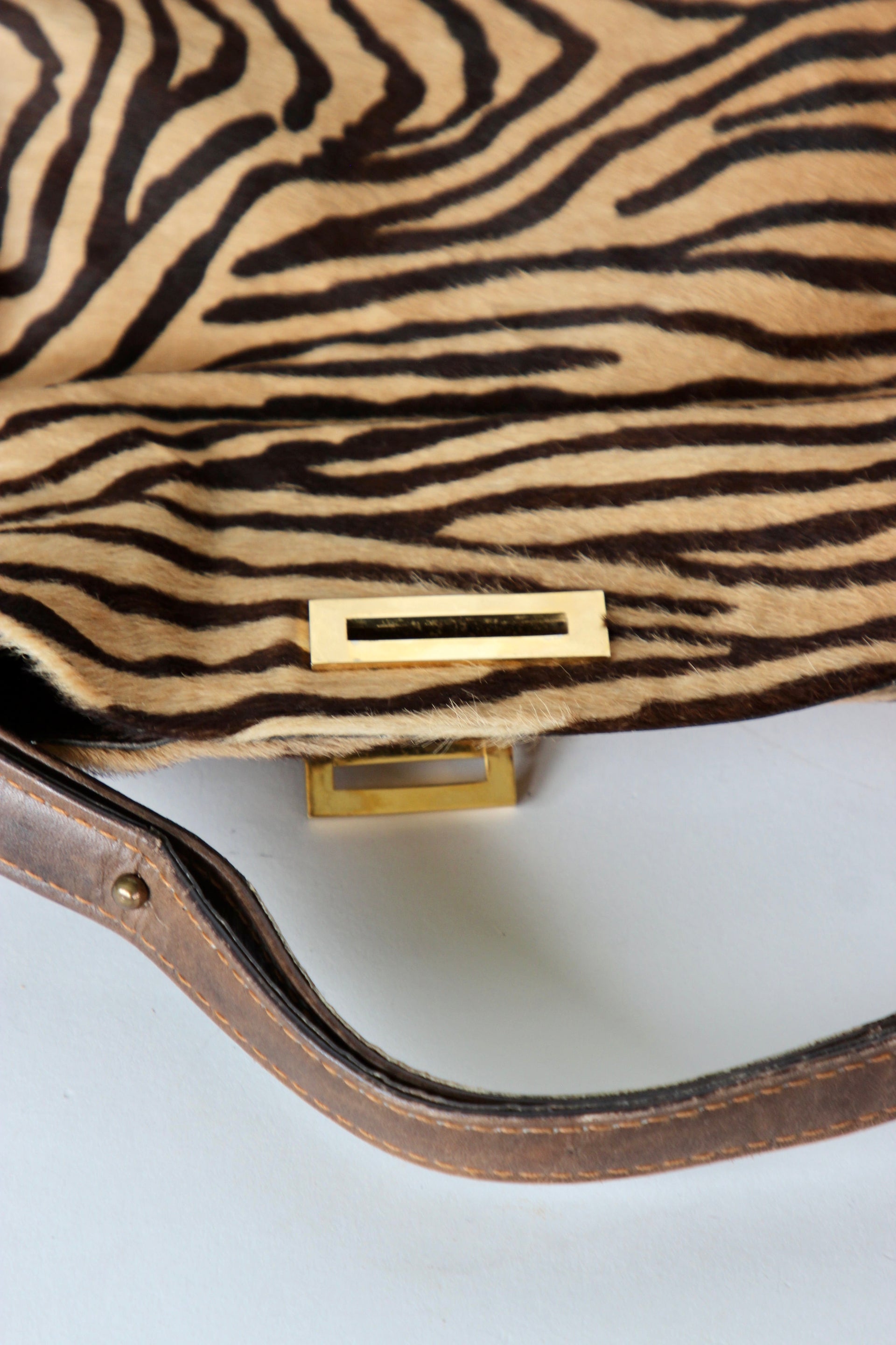 1960s Brown Fur Top Handle Bag with Tiger Pattern // Danish Design