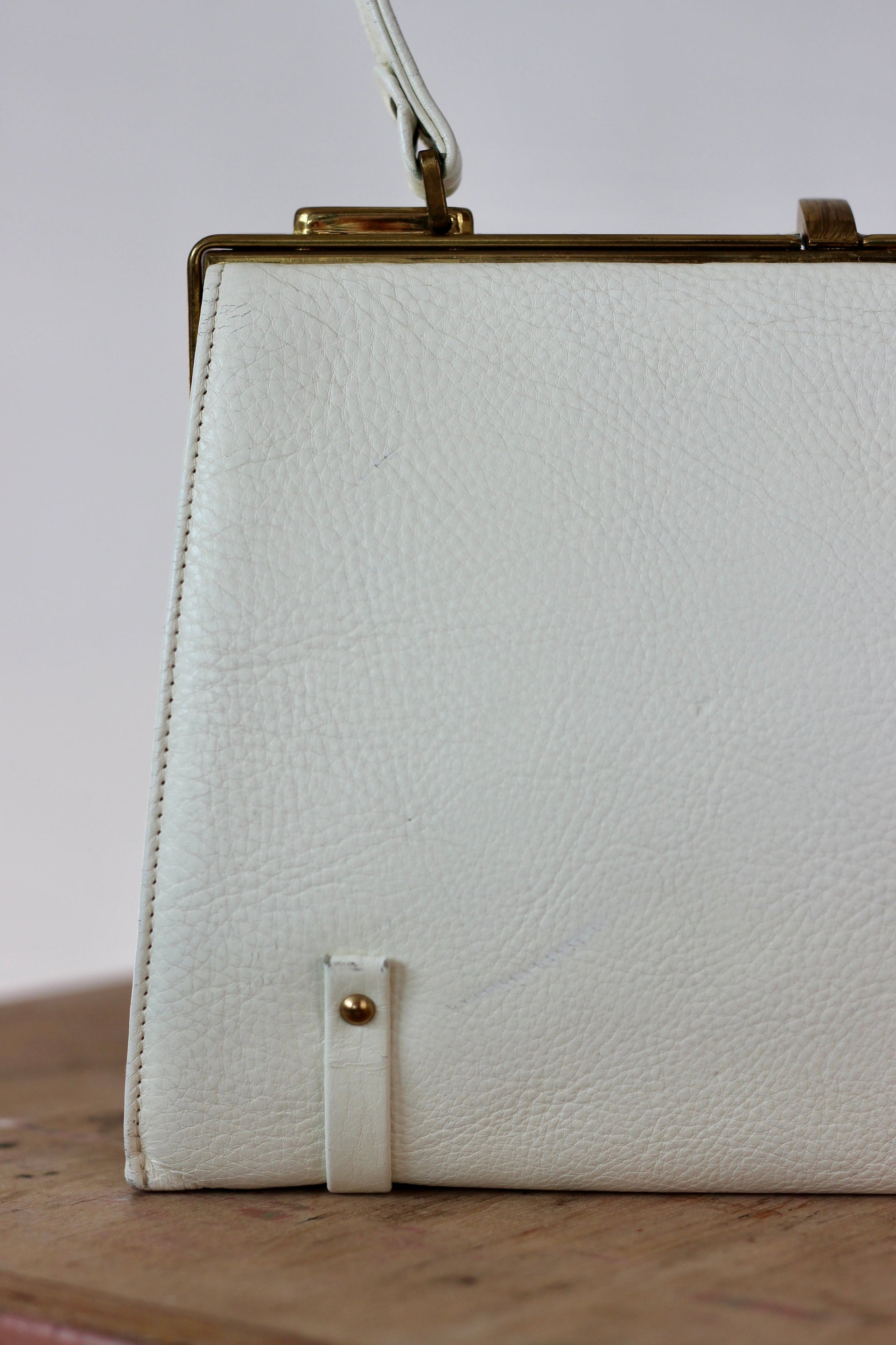 1950s 1960s White Leather Top Handle Bag/Danish Design