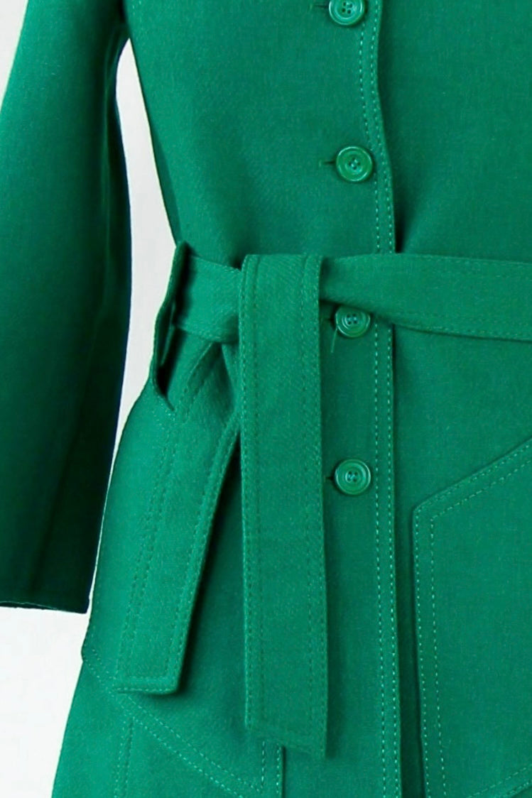 1970s Vintage Designer Green Wool Mod/Trench Coat // Size M