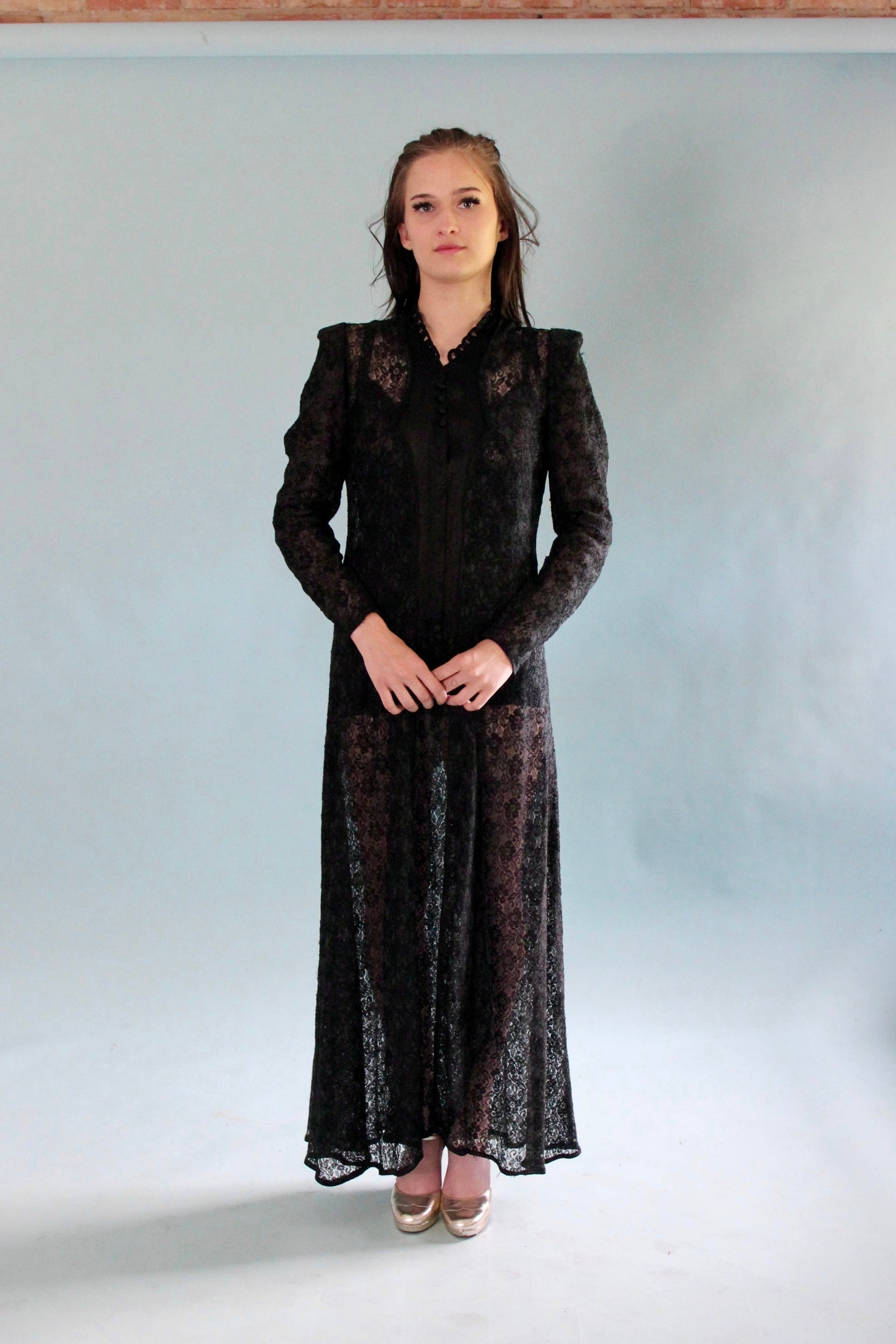 Antique Edwardian Black Lace Dress // Size S