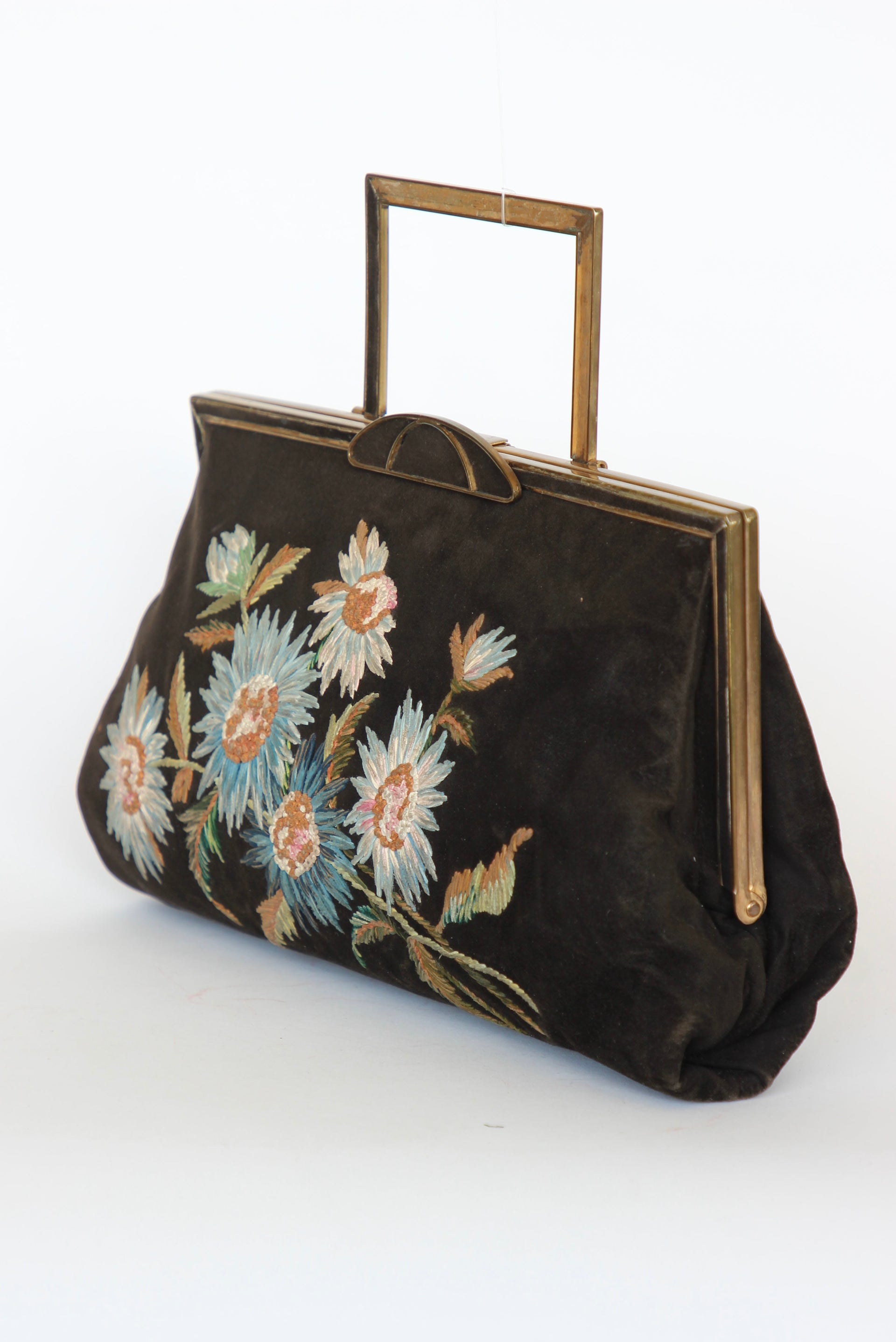 1930s Brown Suede Leather Top Handle Bag