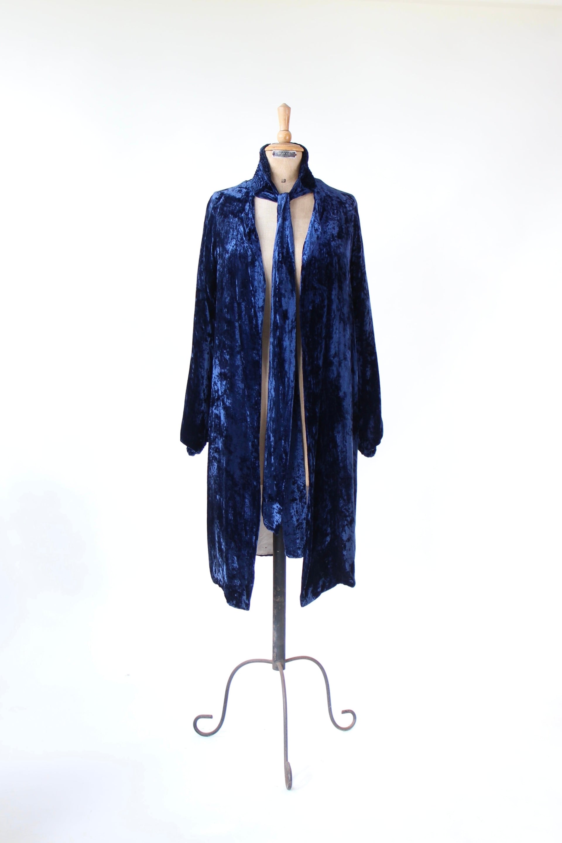 1920s 1930s Blue Silk Velvet Opera Coat//Size M