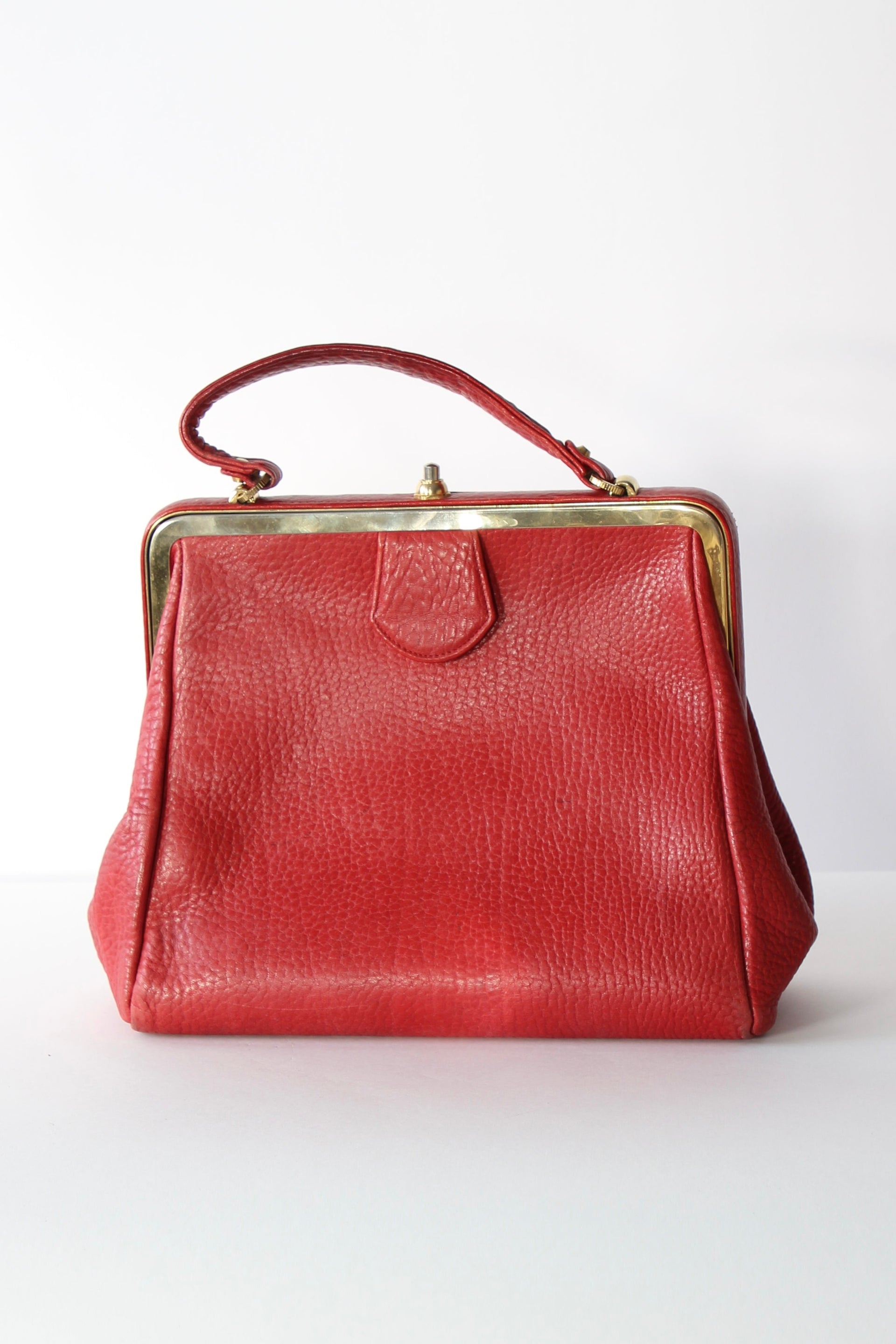 1960s Vintage Red Leather Top Handle Bag