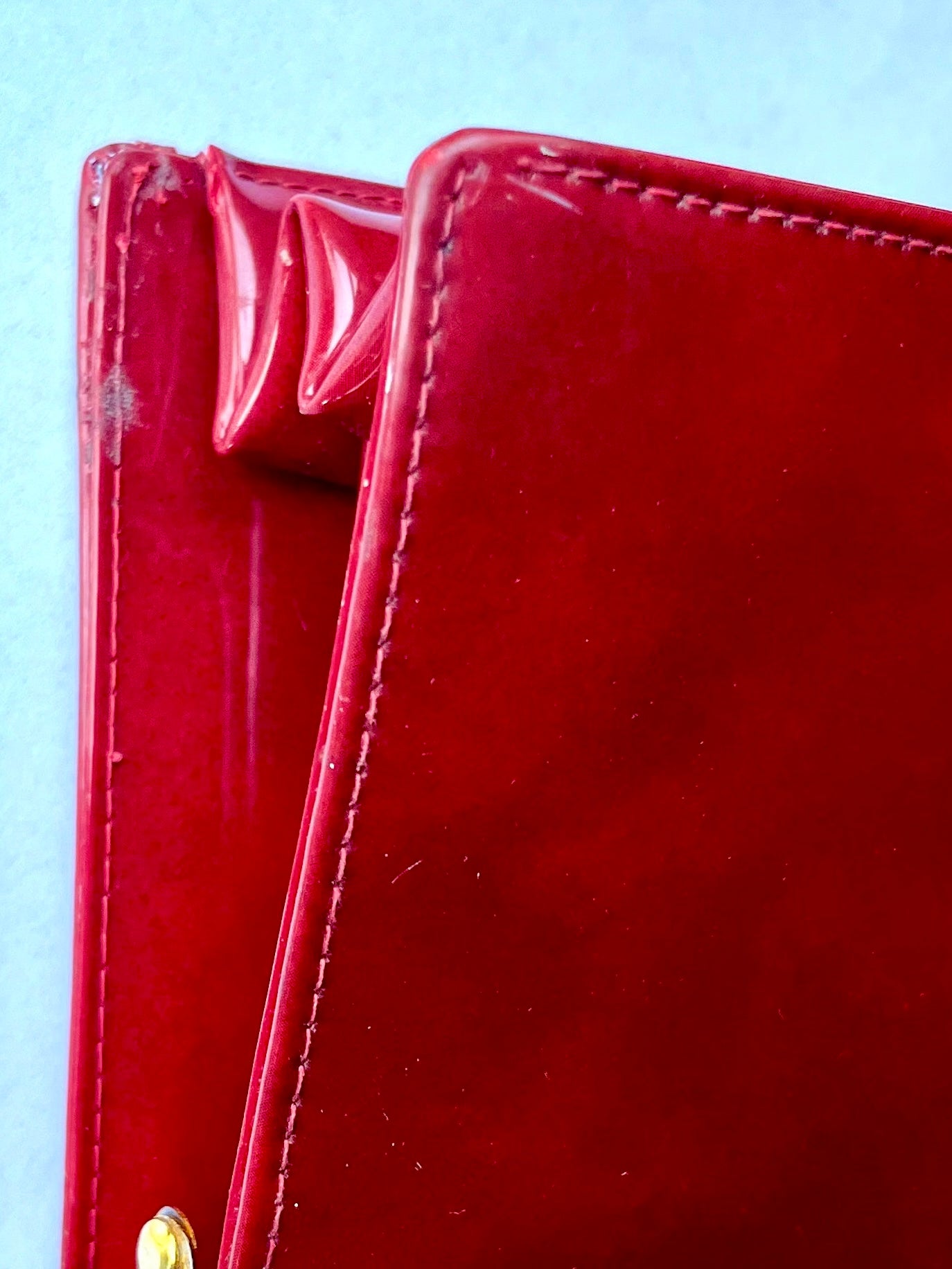 1960s Vintage Red Vinyl Top Handle Bag/Purse with Golden Closure.