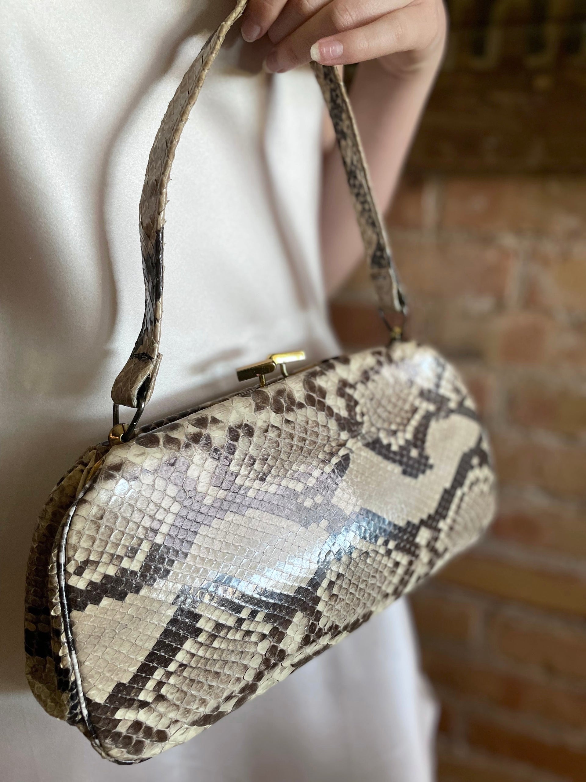 1950s Snake Skin/Leather Top Handle Bag