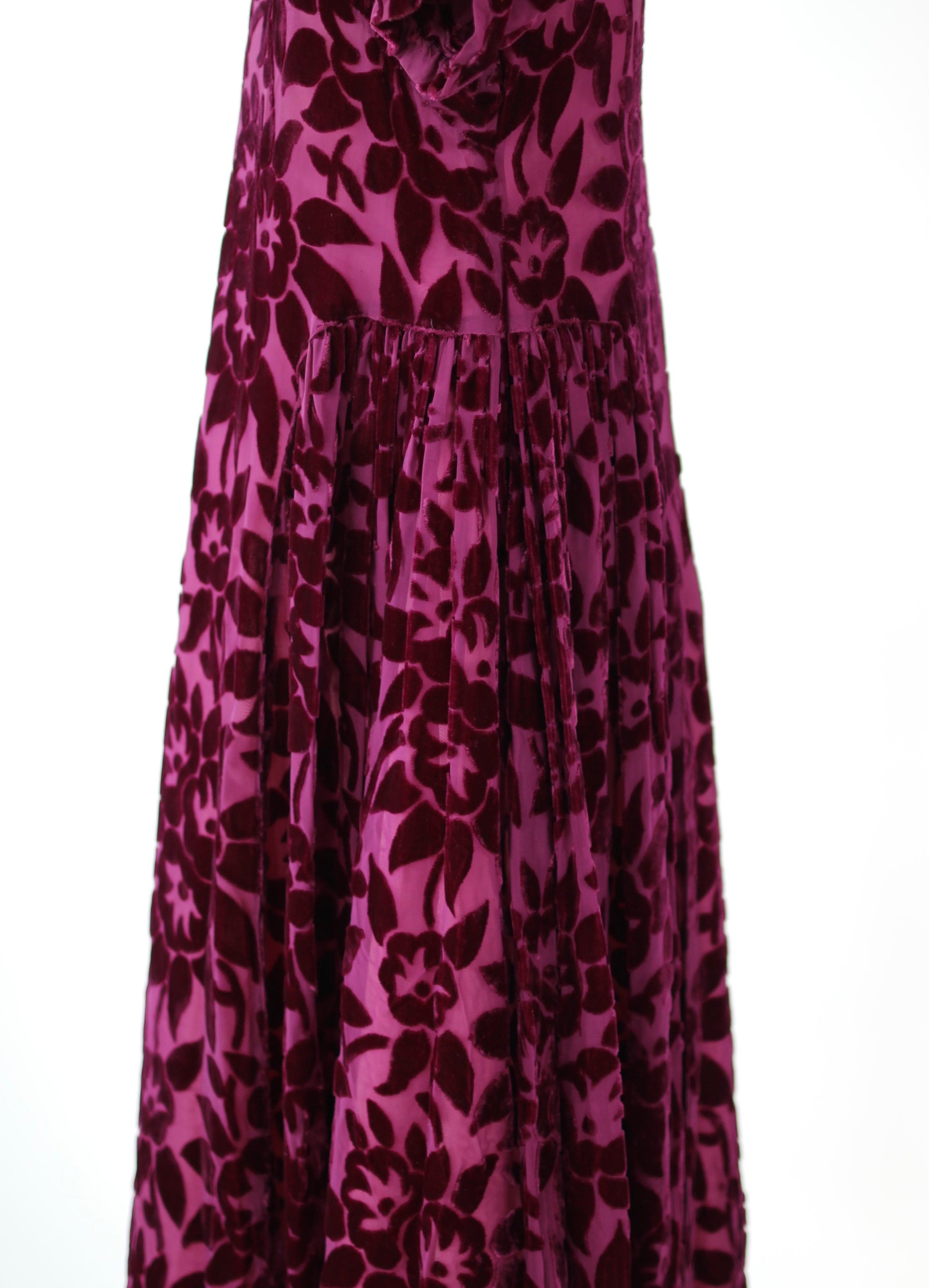 1930s 1940s Vintage Dark Purple Chiffon Dress with Velvet Flowers // Size S/M