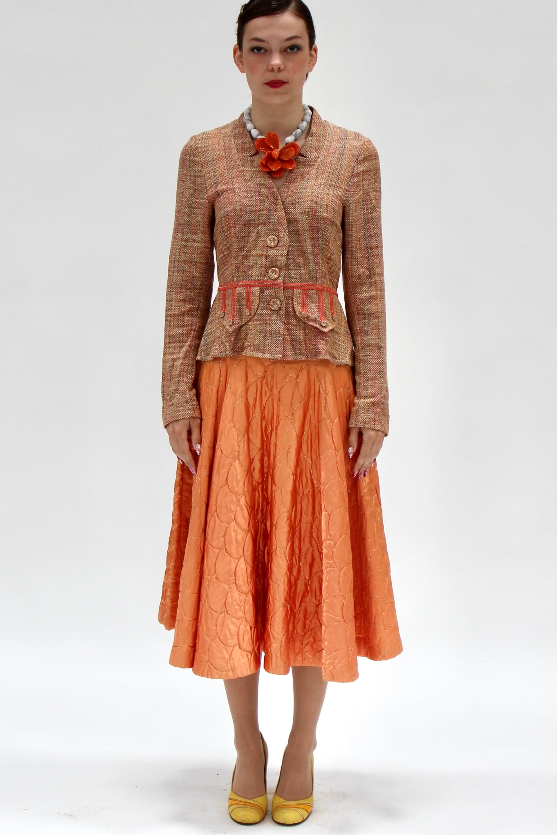 1950s Vintage Copper Quilted Circle Skirt//Size S