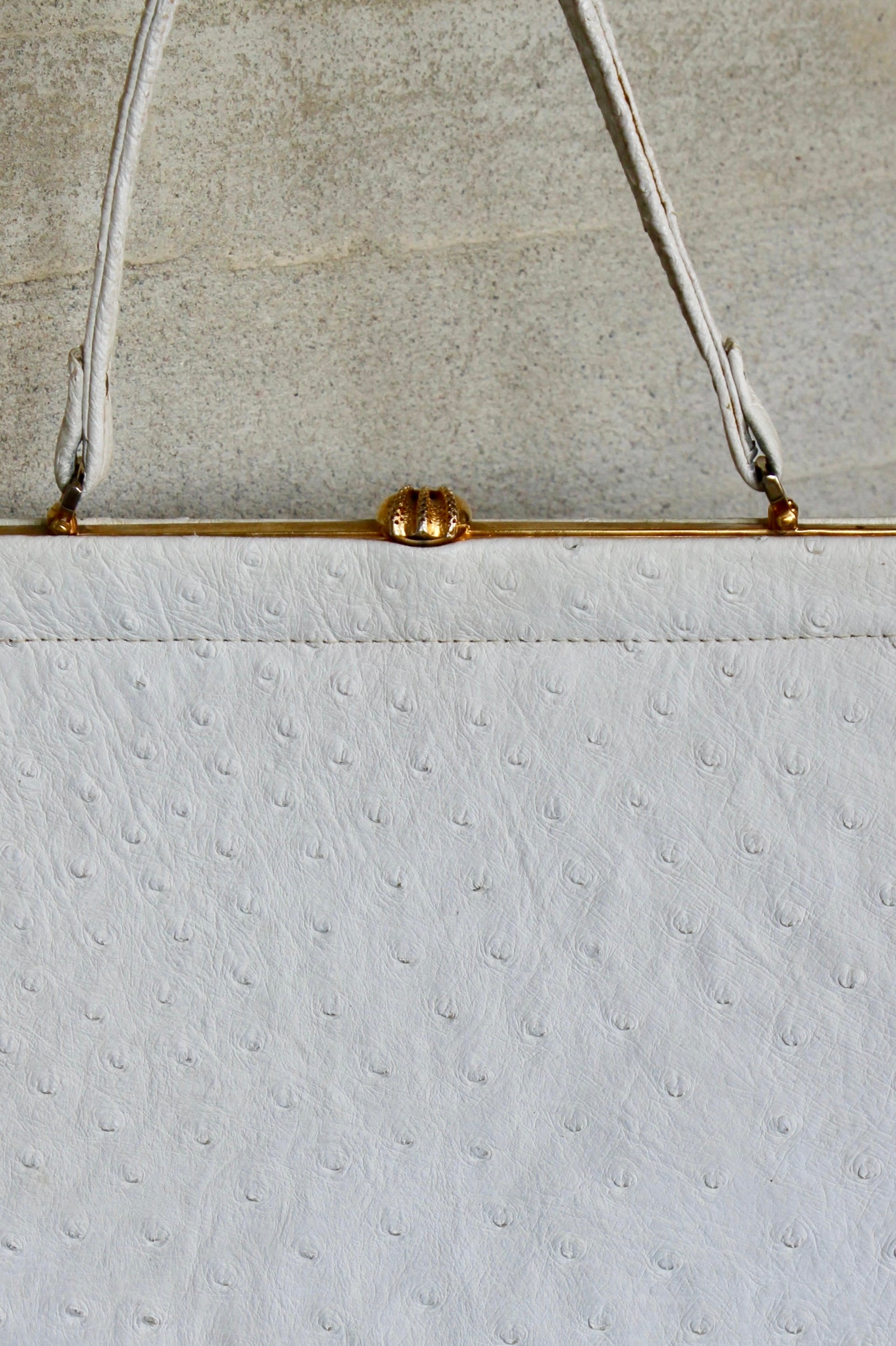 1960s Vintage White Ostrich Leather Top Handle Bag/Purse