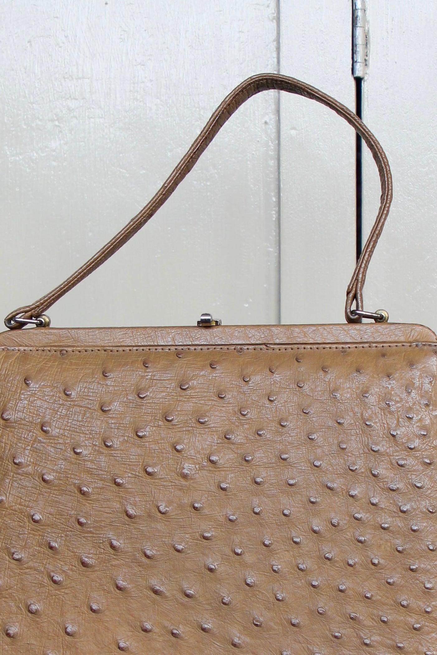 1950s 1960s Vintage Brown Ostrich Leather Top Handle Bag/Purse