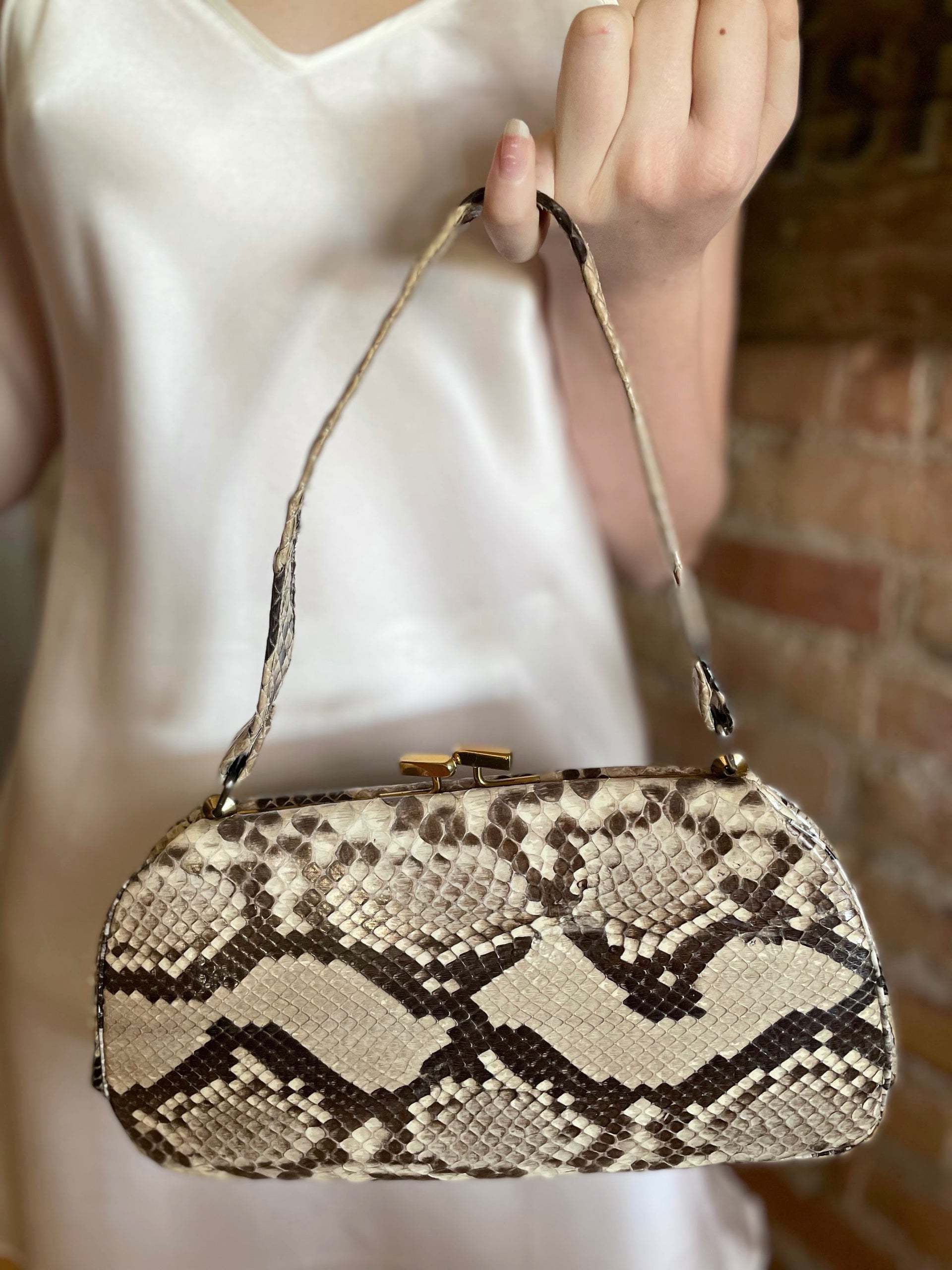 1950s Snake Skin/Leather Top Handle Bag