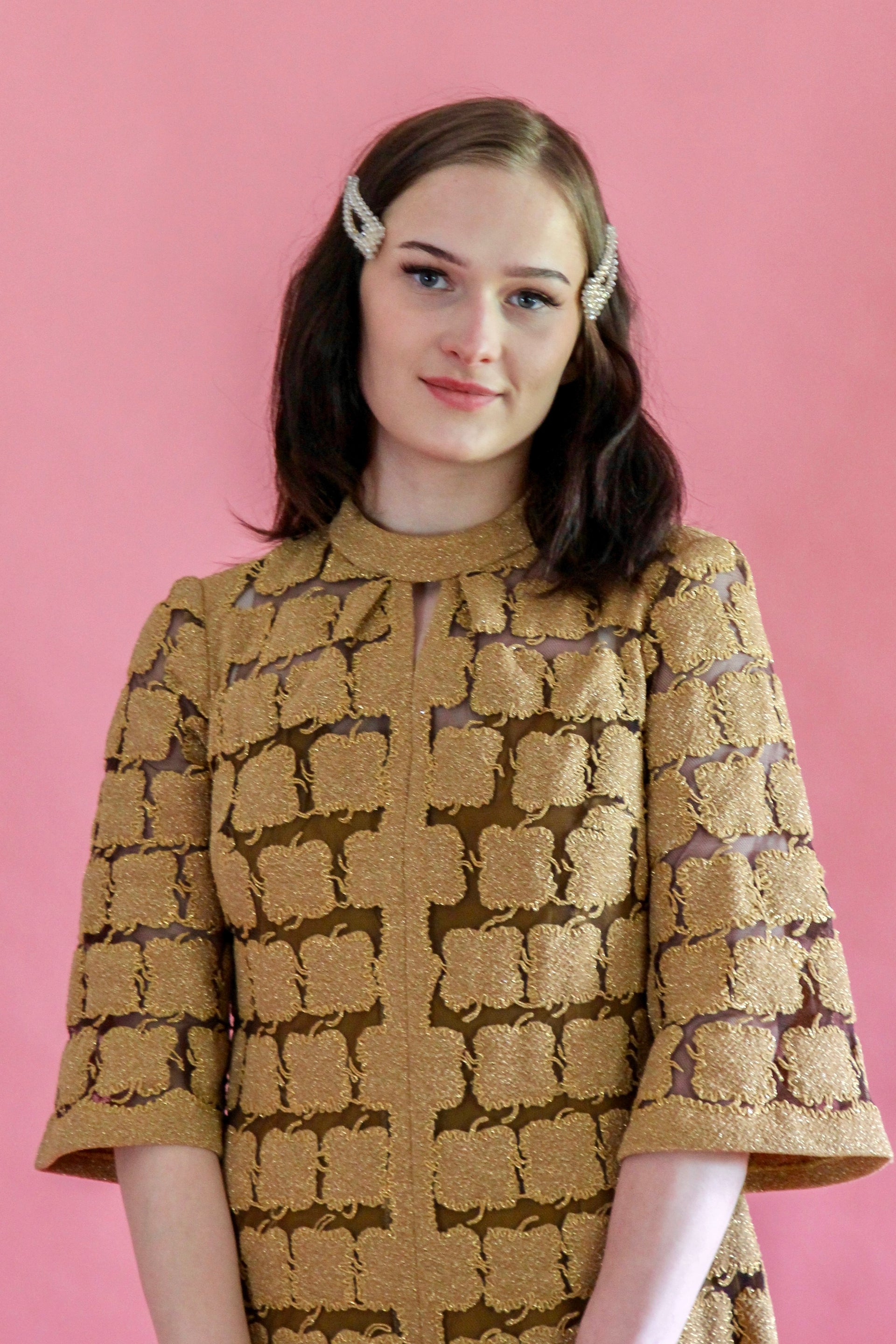 1960s Vintage Gold Mod Dress//Size M