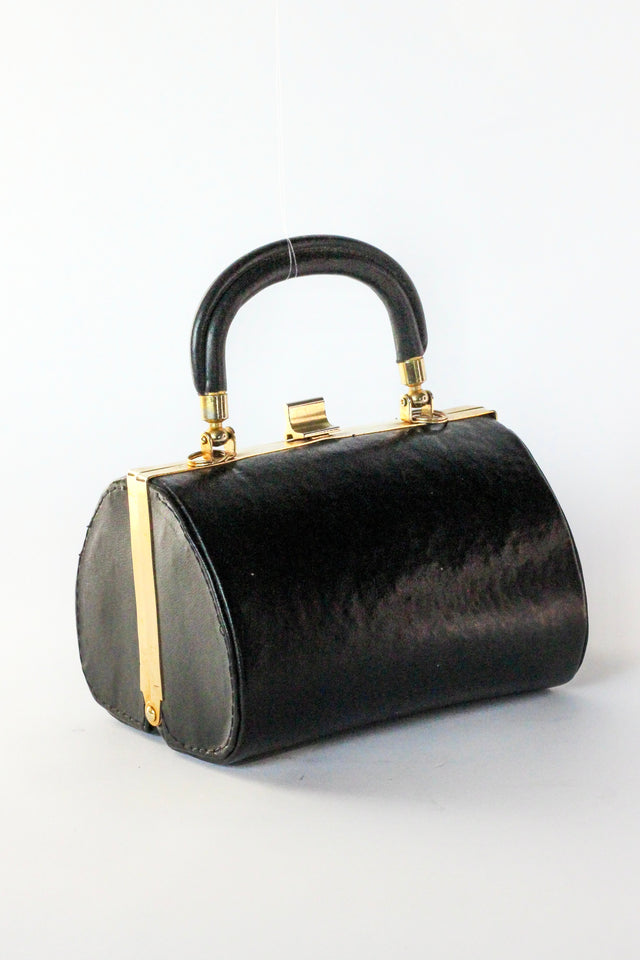 1950s 1960s Vintage Little Black Leather Box Bag/Purse