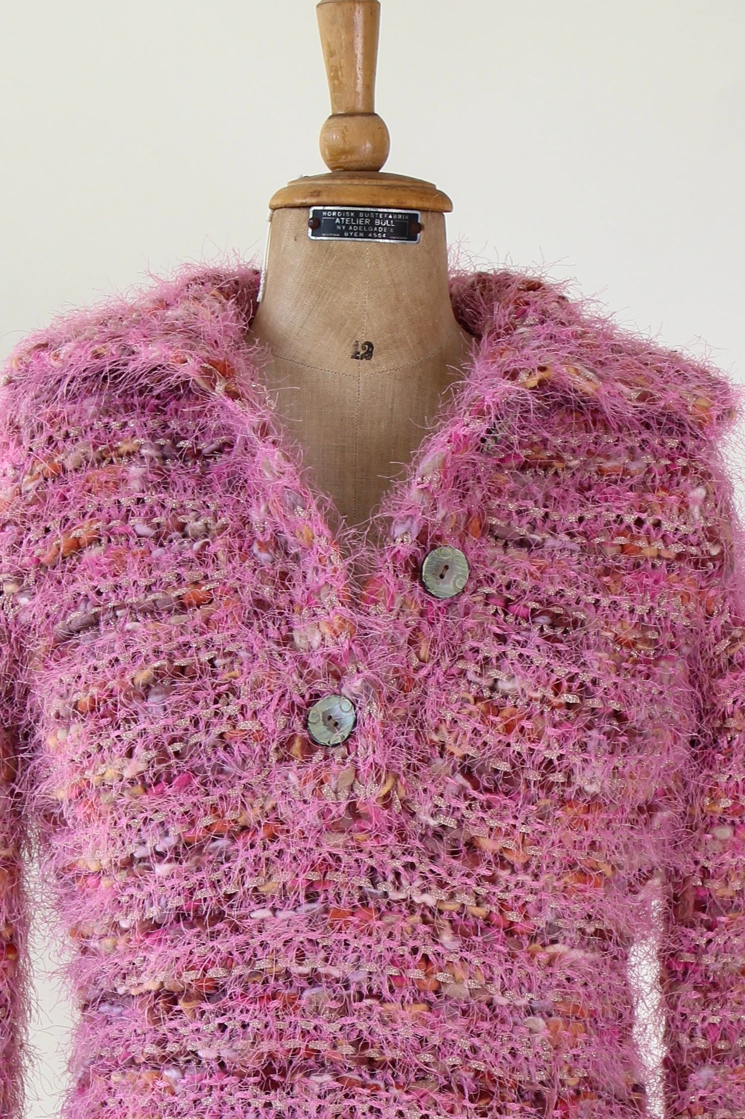 Vintage Pink Wool Knit Jumper with Collar // Size S
