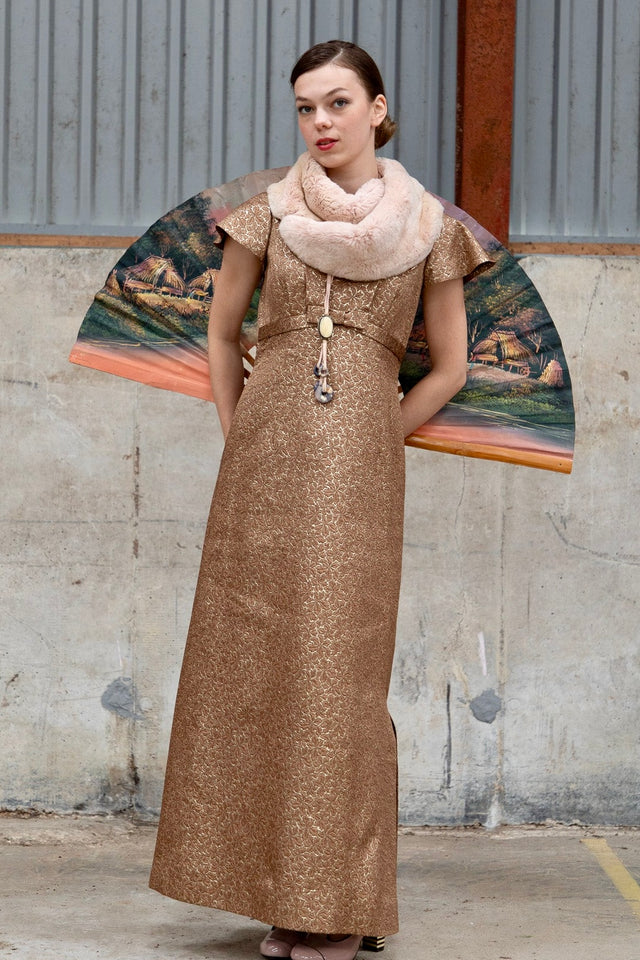 1960s Vintage Brocade Maxi Dress // Size S/M