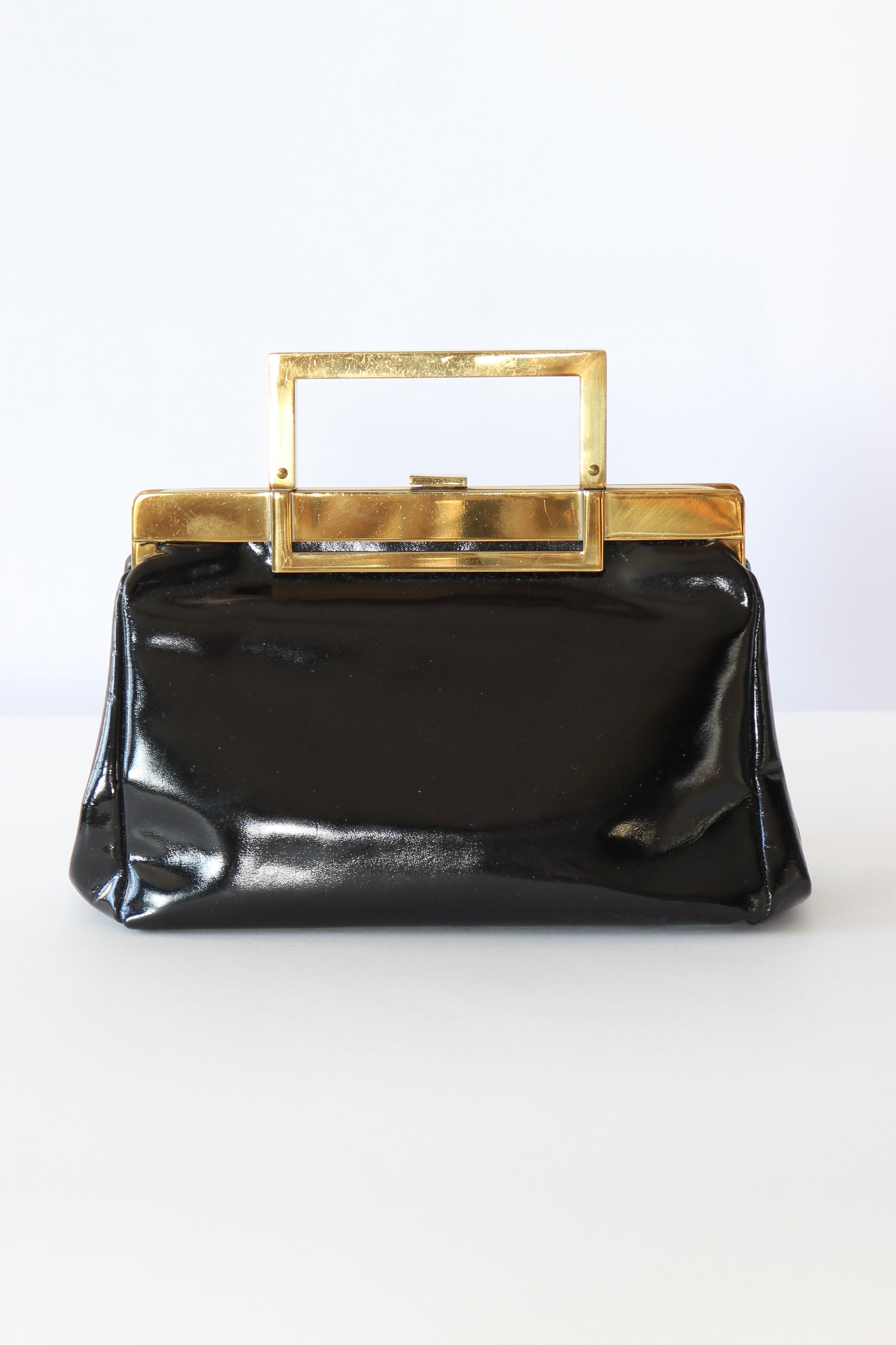 1950s Vintage Black Patent purse / Top Handle Bag // Danish Design