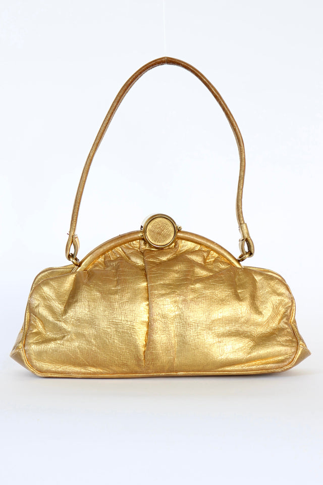 1950s 1960s Vintage Golden Leather Top handle Bag/Purse