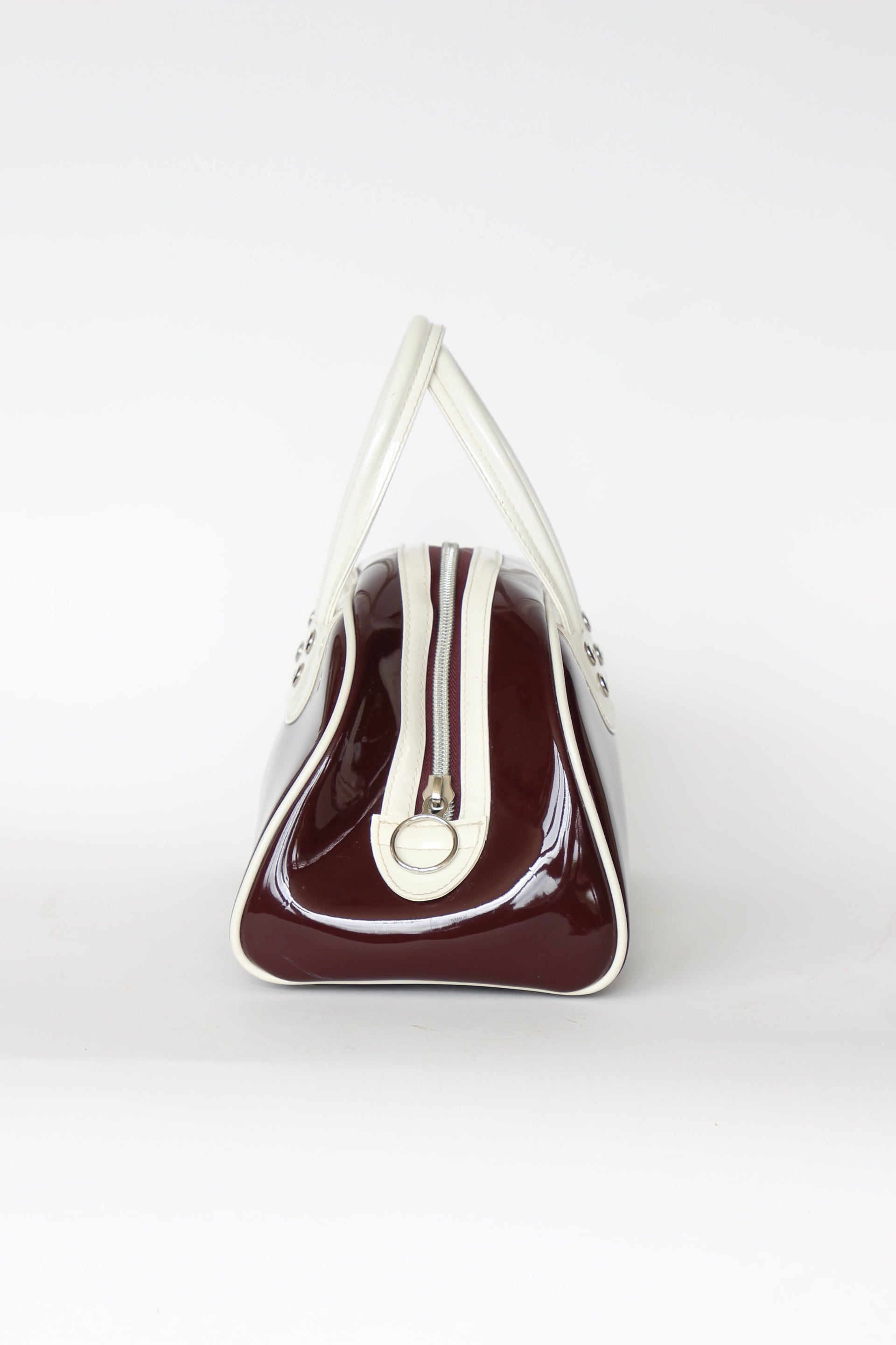 1990s Vintage Burgundy and Ivory Adidas Vinyl Top Handle Bag