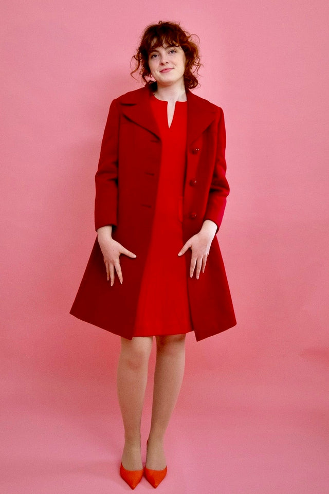 1970s Vintage Dark Red Mod Wool Coat // Size M/L