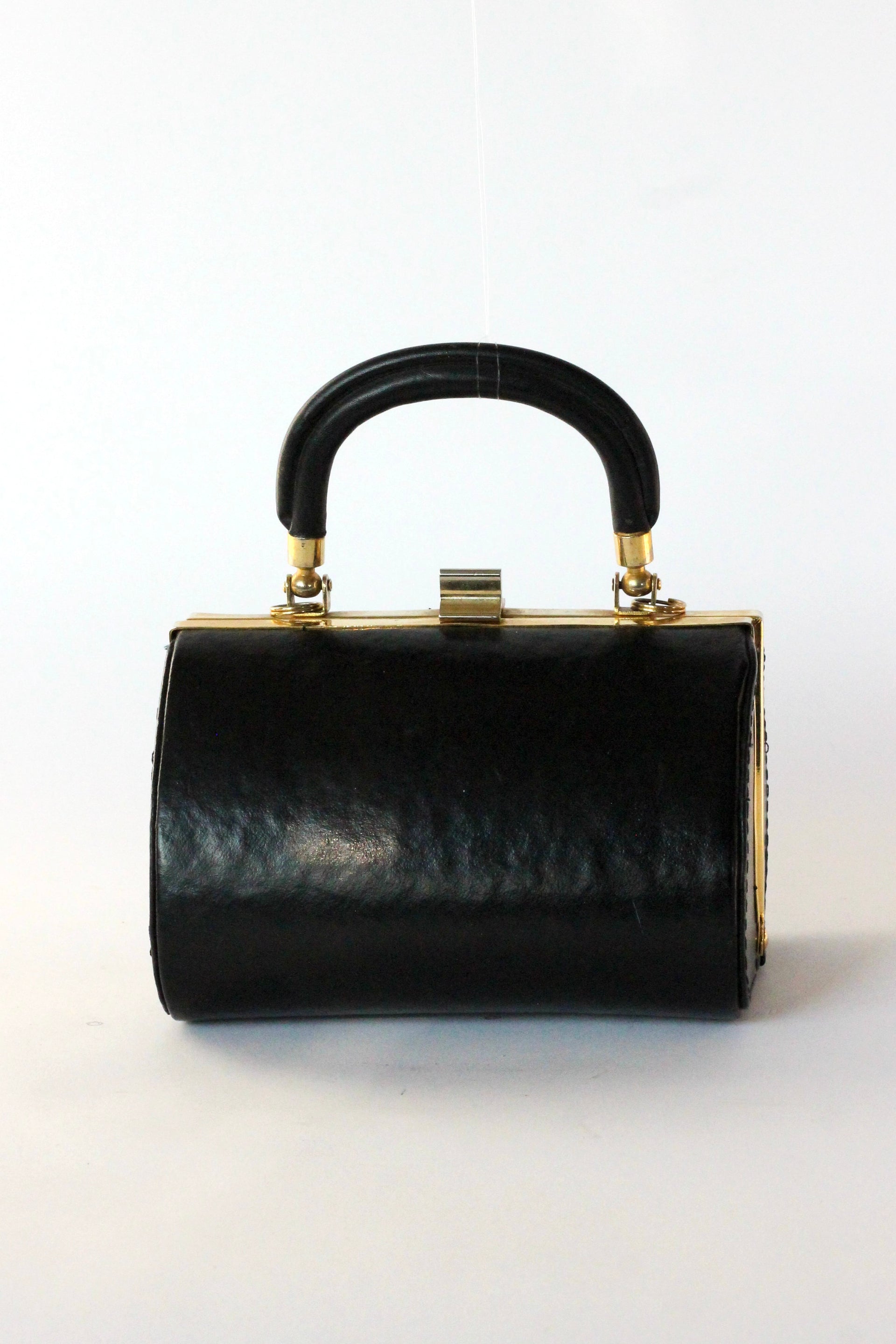 1950s 1960s Vintage Little Black Leather Box Bag/Purse