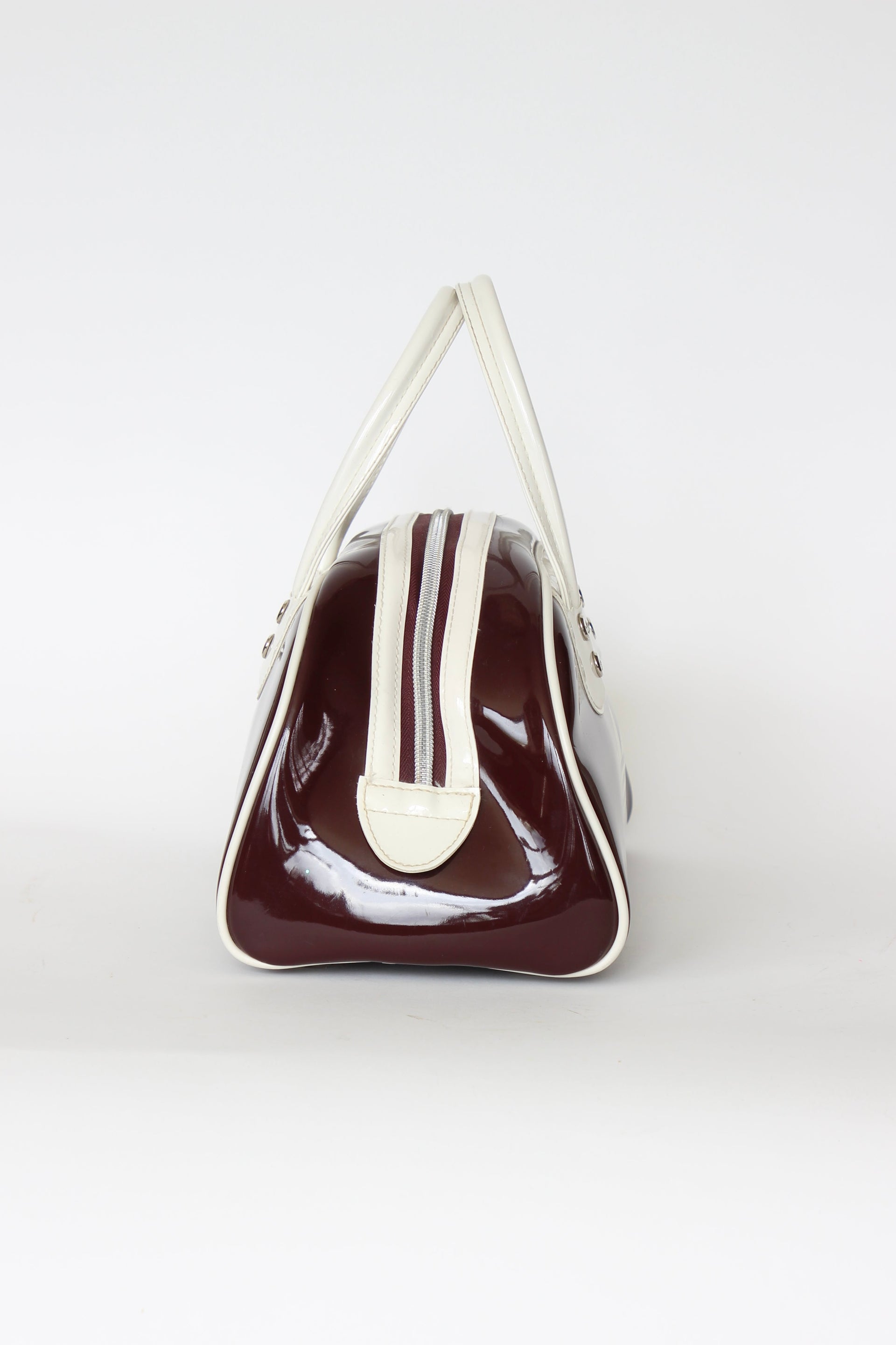1990s Vintage Burgundy and Ivory Adidas Vinyl Top Handle Bag