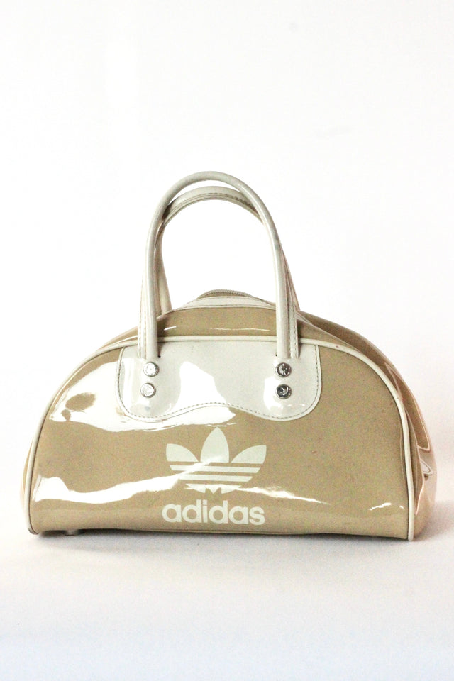 1990s Vintage Beige and Ivory Adidas Vinyl Top Handle Bag