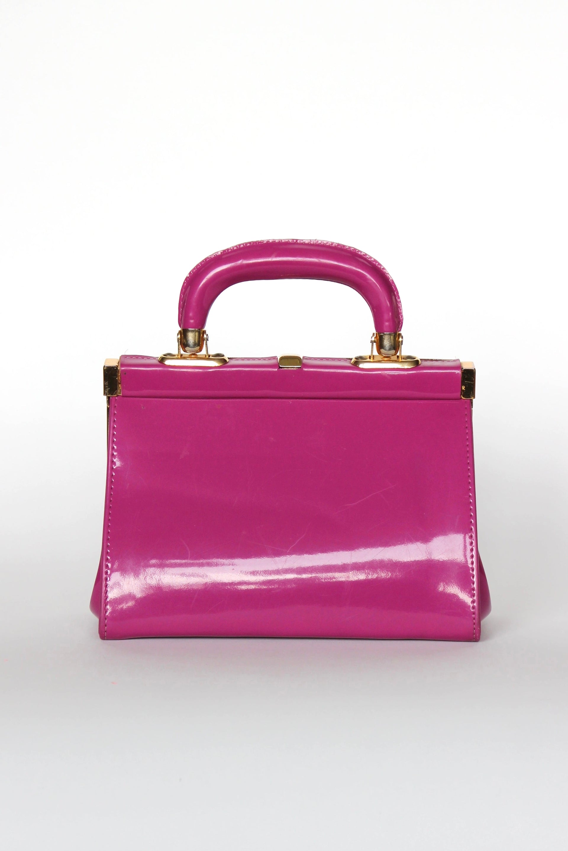 1960s Vintage Purple Sued and Vinyl Top Handle Bag/Purse with Golden Closure.