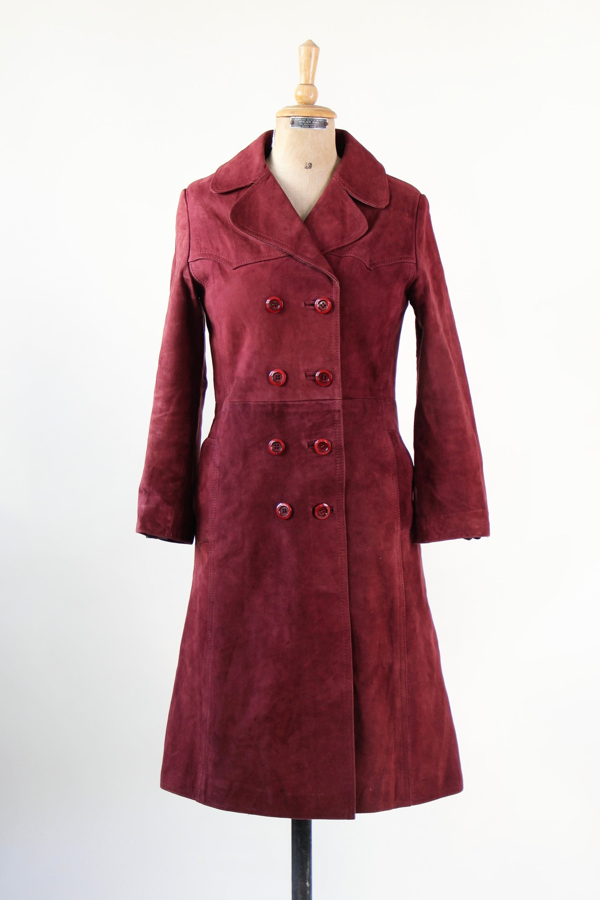 1960s Vintage Burgundy Suede Leather Coat // Size M