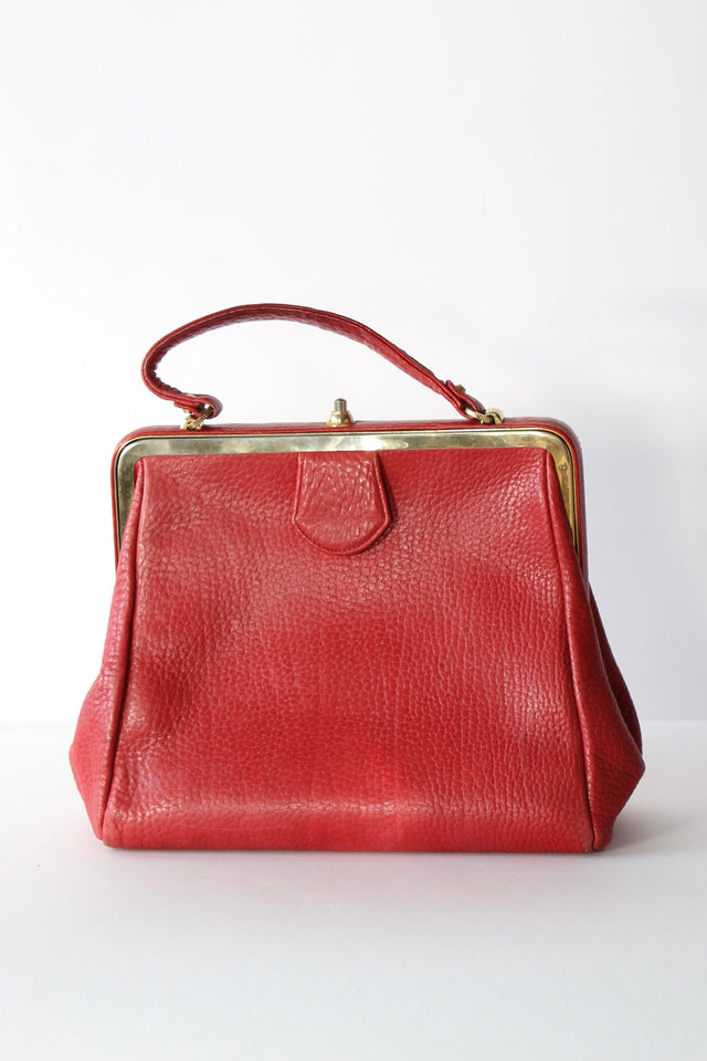 1960s Vintage Red Leather Top Handle Bag