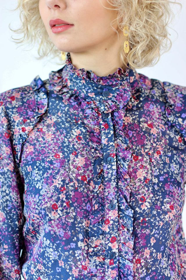 Y2K Vintage Floral Silk Shirt//Danish Design //Size S/M