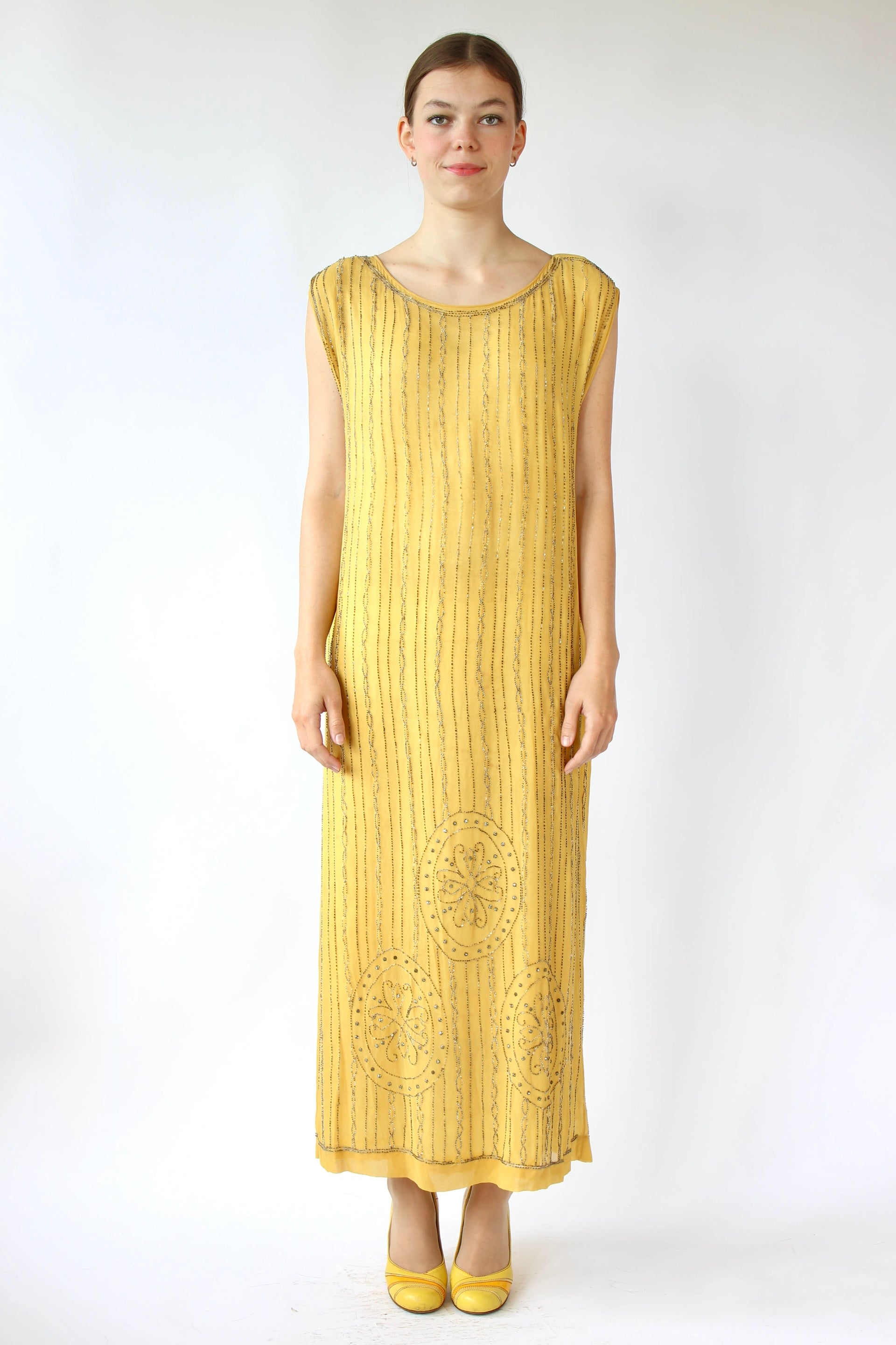 1920s Vintage Yellow Silk flapper Dress // Size S/M