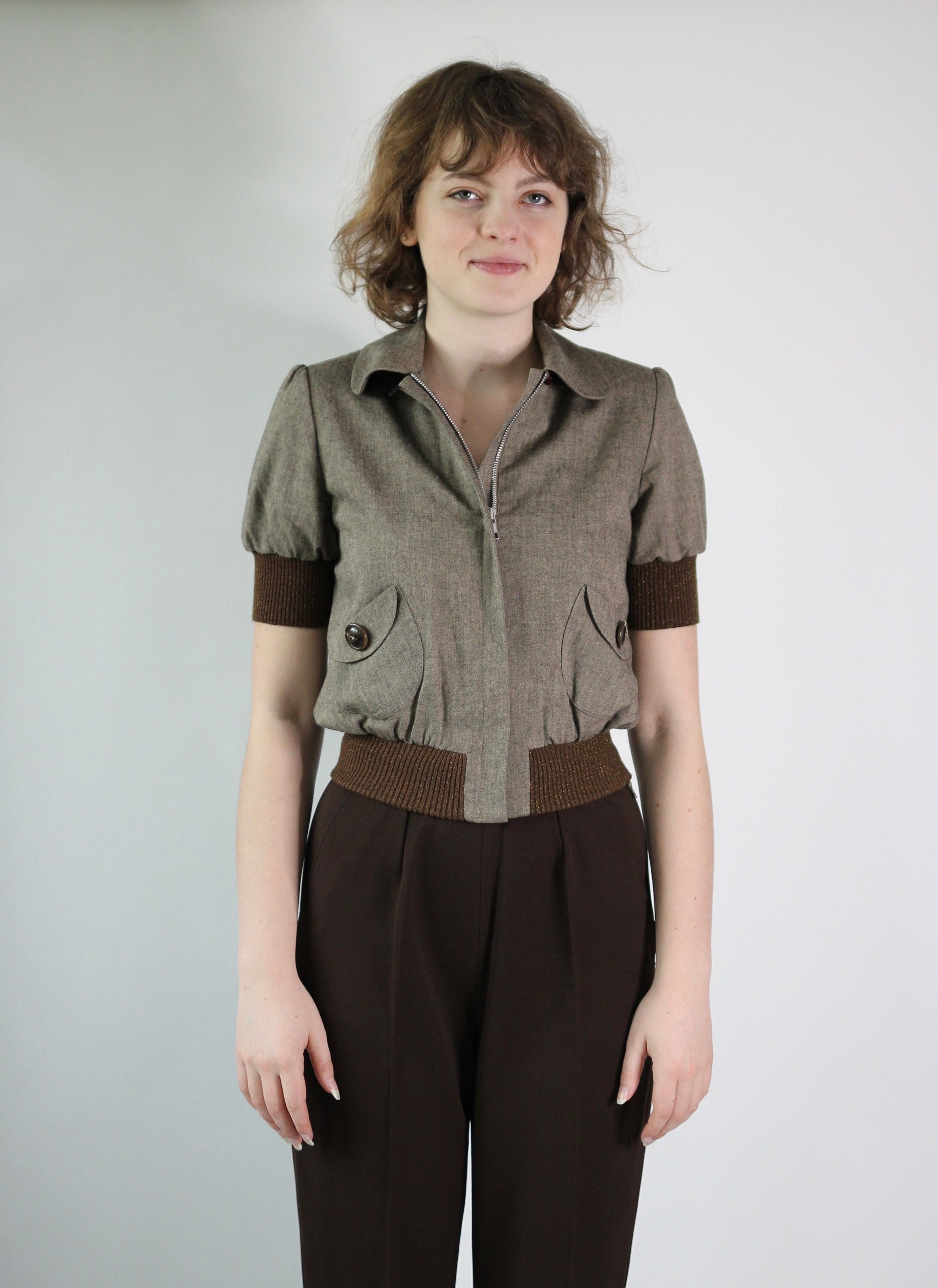 Vintage Short Sleeved Crop Jacket // Danish Design / /Size S