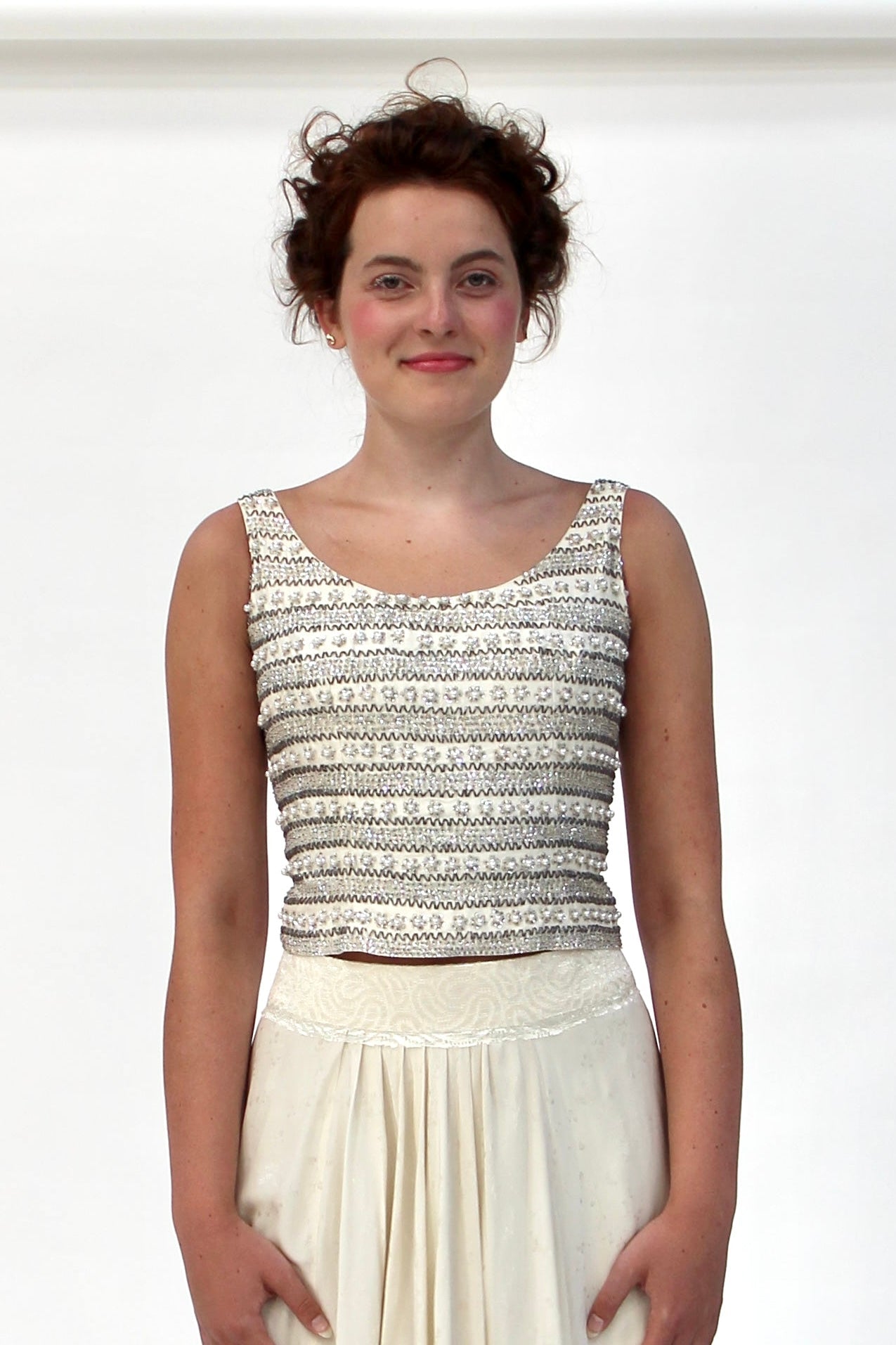 1950s Vintage Raw Silk Beaded Top // Size S