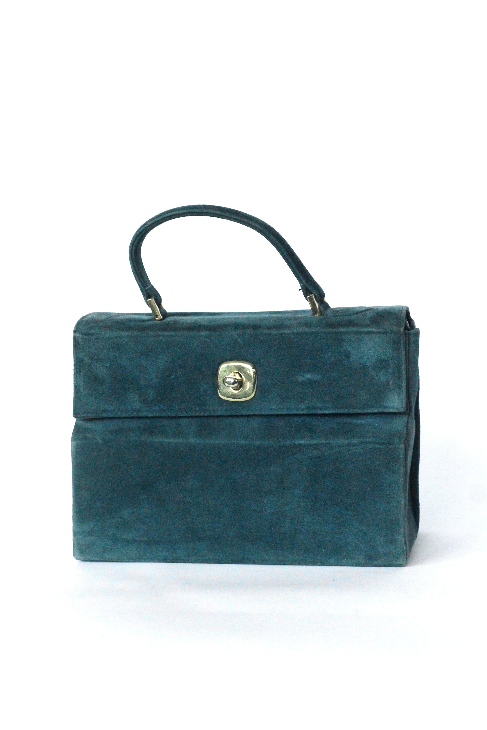 Vintage Charles Jourdan, Paris Dusty Blue Suede Leather Tophandle/Shoulder Bag