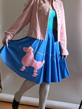 RESERVED Handmade Blue Full Skirt with Pink Poodle//Size XS/S