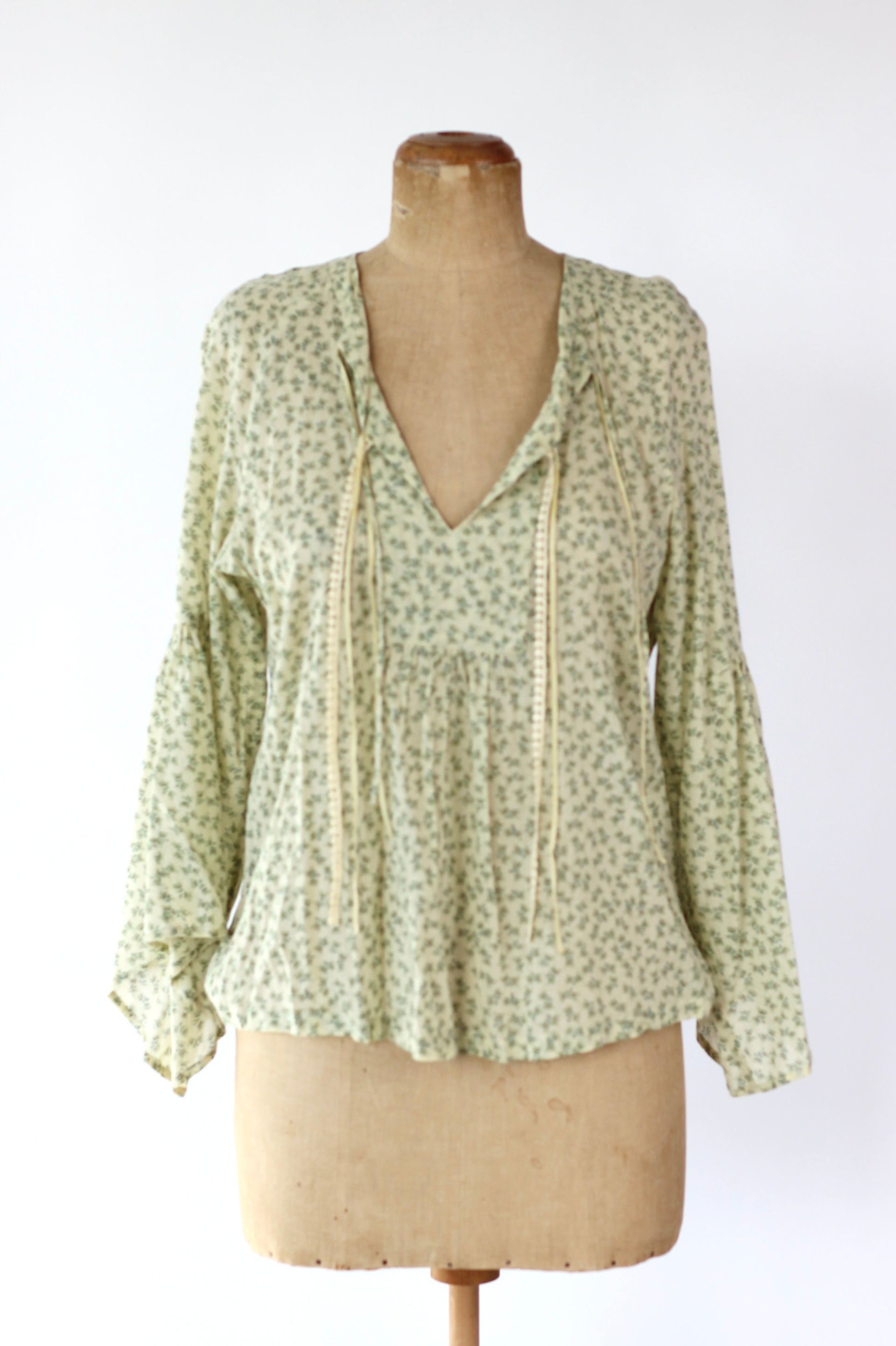 Y2K Vintage Yellow Floral Cotton Blouse//Danish Design//Size M