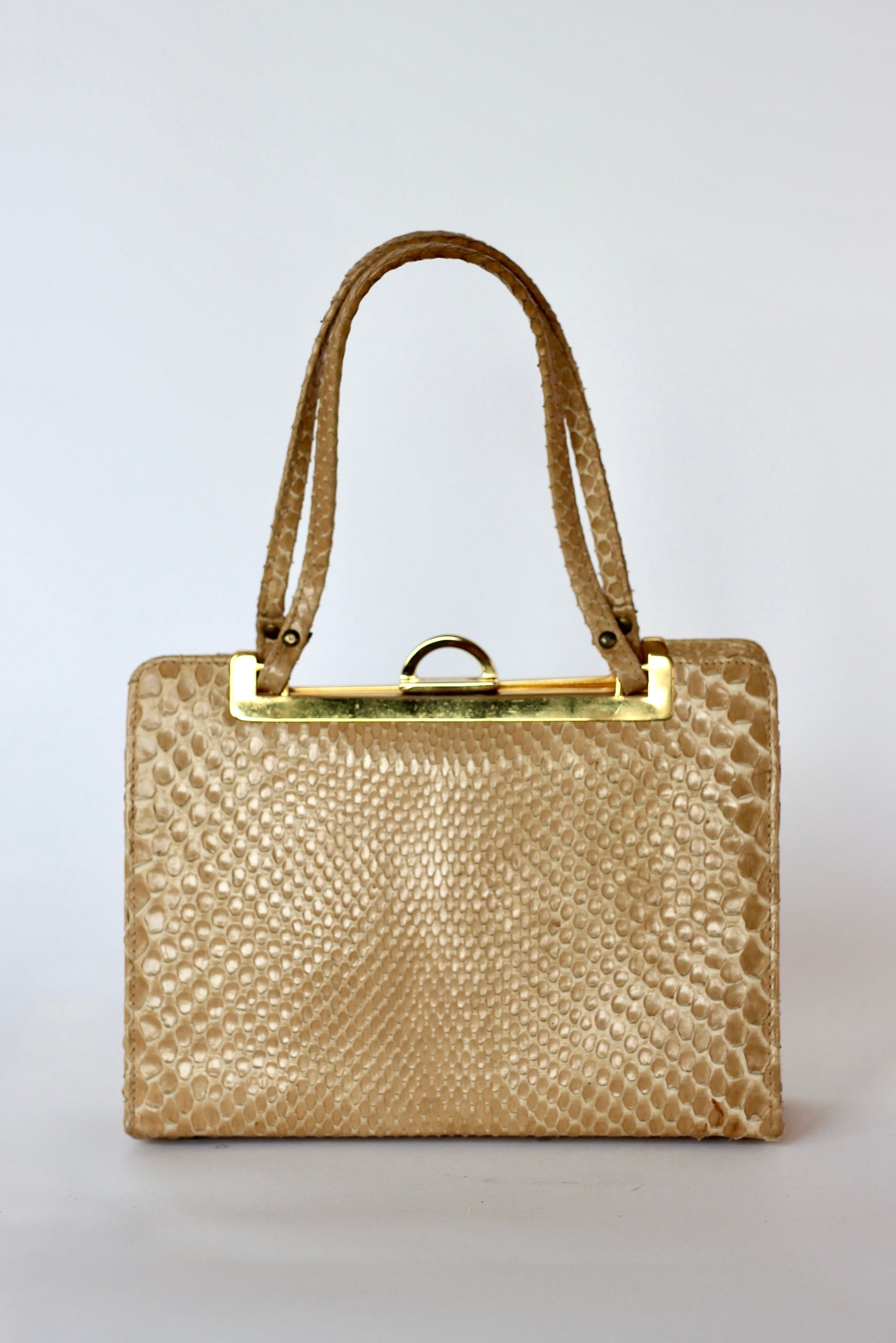 1950s Vintage Beige Snake Skin/Leather Top Handle Bag/Purse