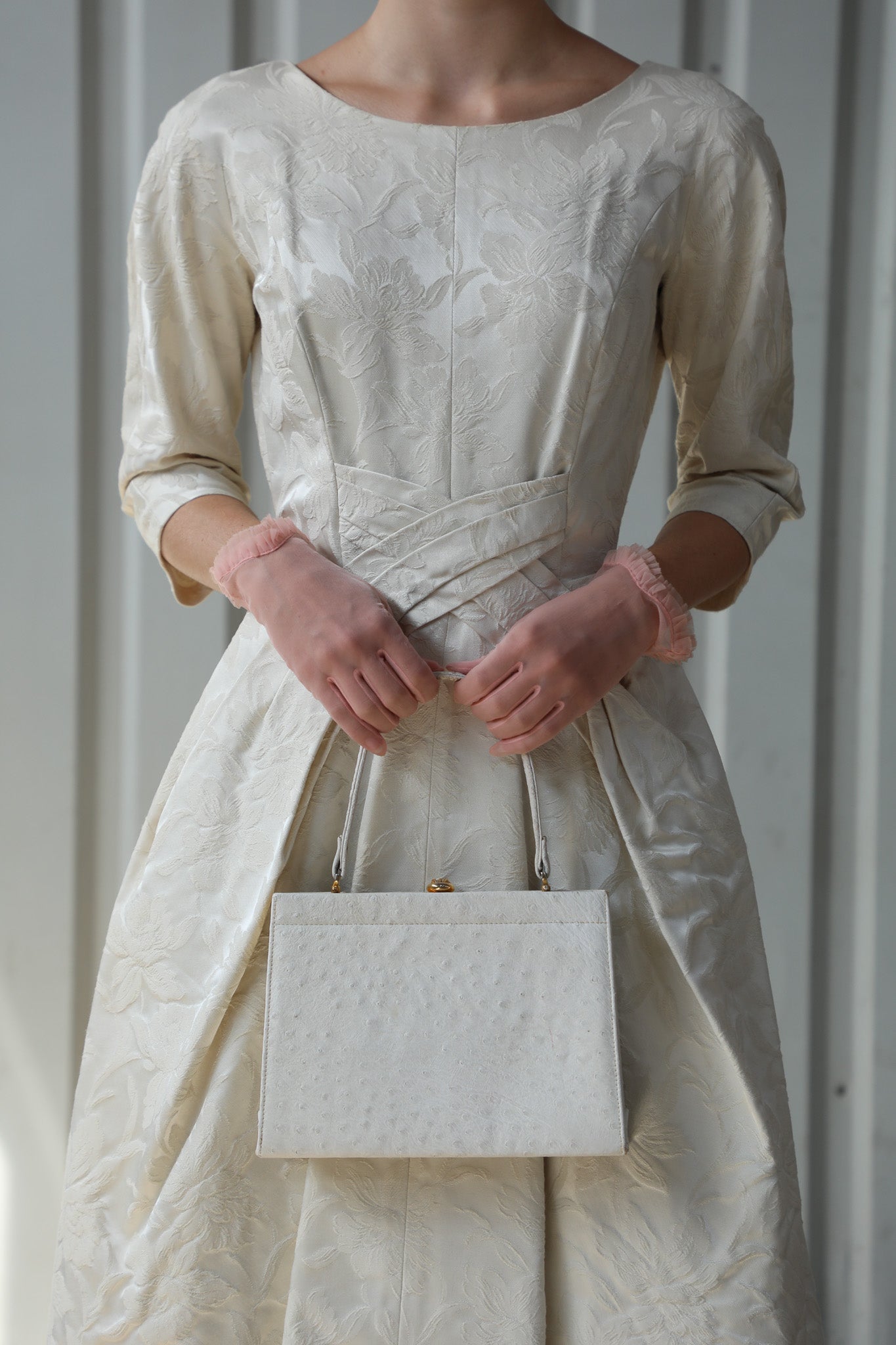 1960s Vintage White Ostrich Leather Top Handle Bag/Purse
