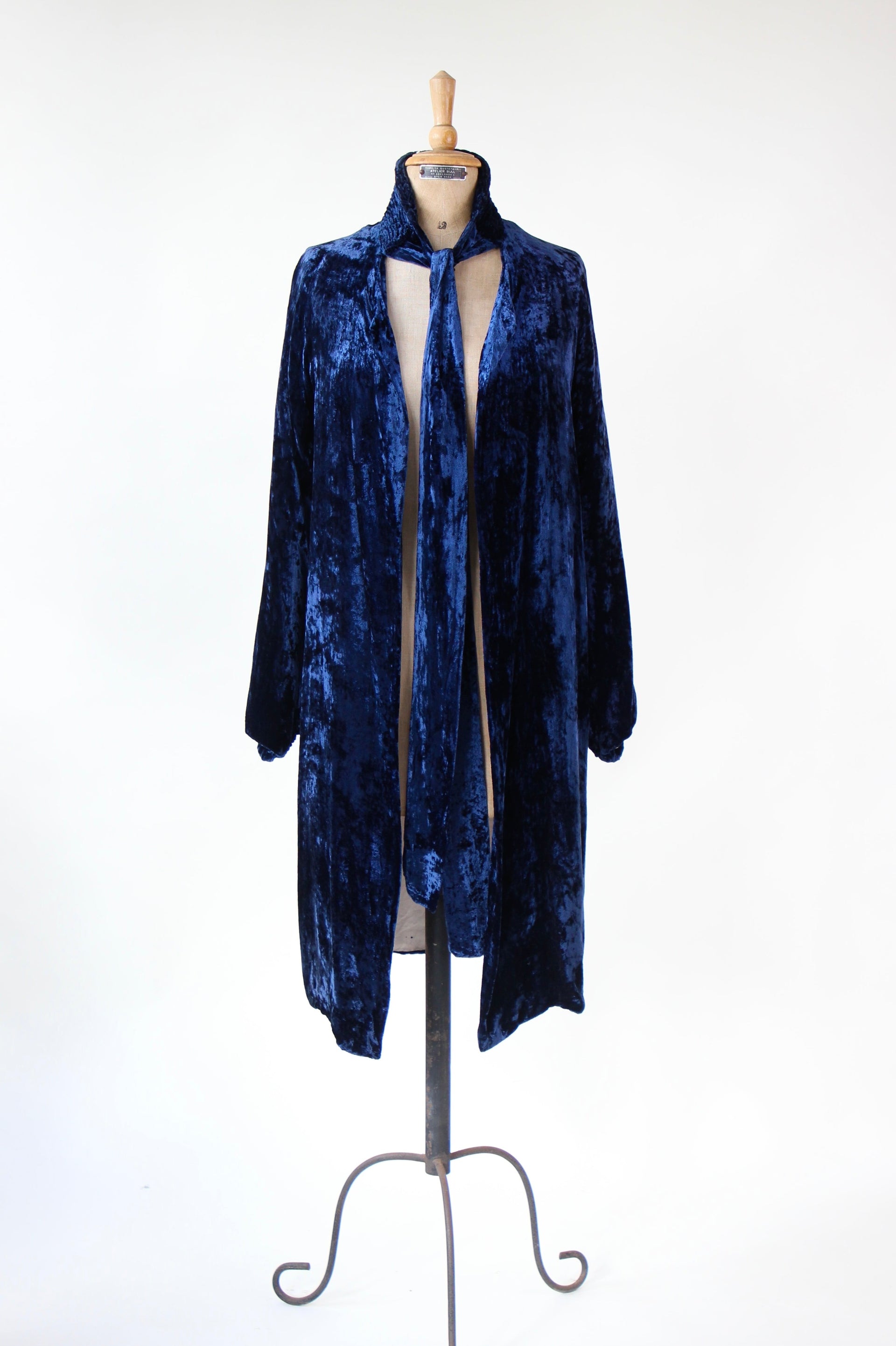1920s 1930s Blue Silk Velvet Opera Coat//Size M