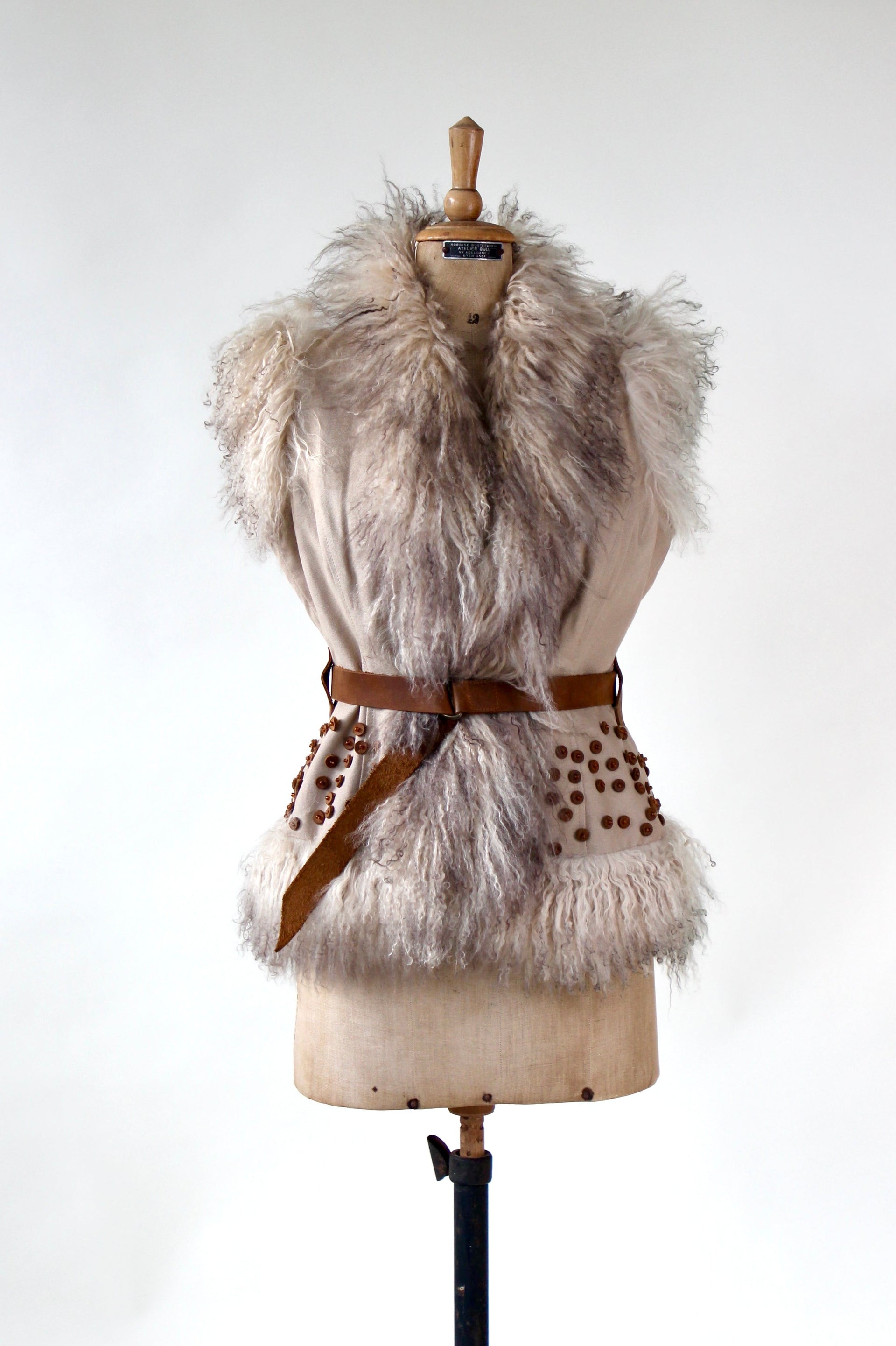 Vintage Vest with Mongolian Lamb Fur // Size S