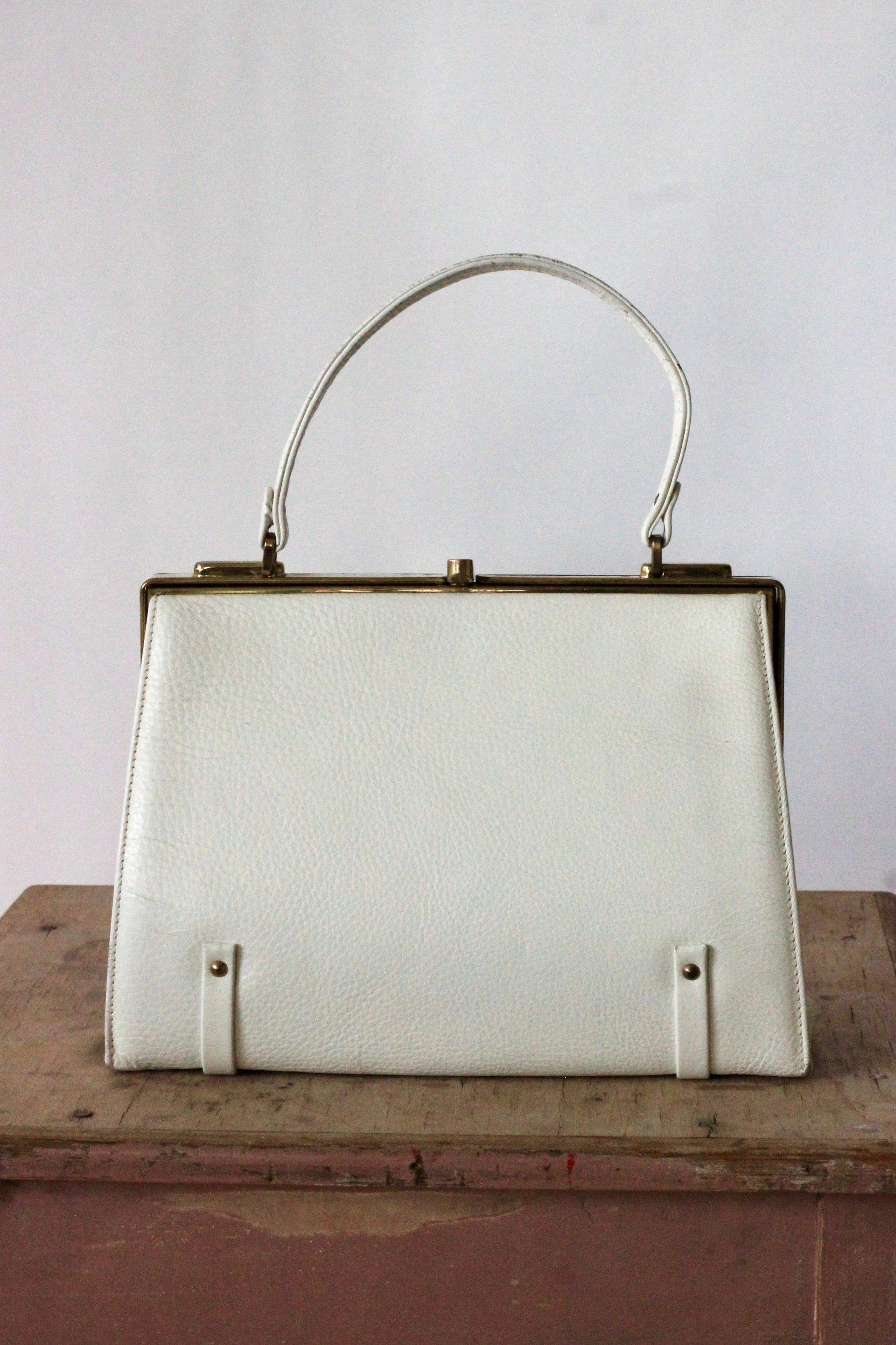 1950s 1960s White Leather Top Handle Bag/Danish Design