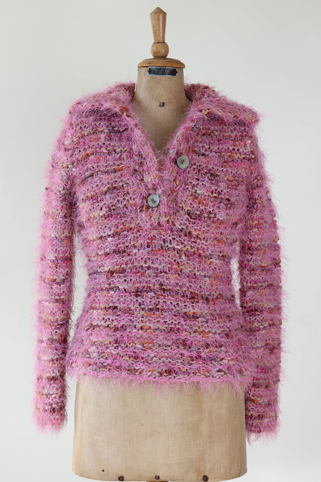Vintage Pink Wool Knit Jumper with Collar // Size S